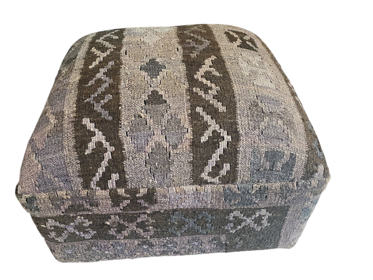 #598 Custom Made Turkish Kilim Upholstered Ottoman/footstool 13" H