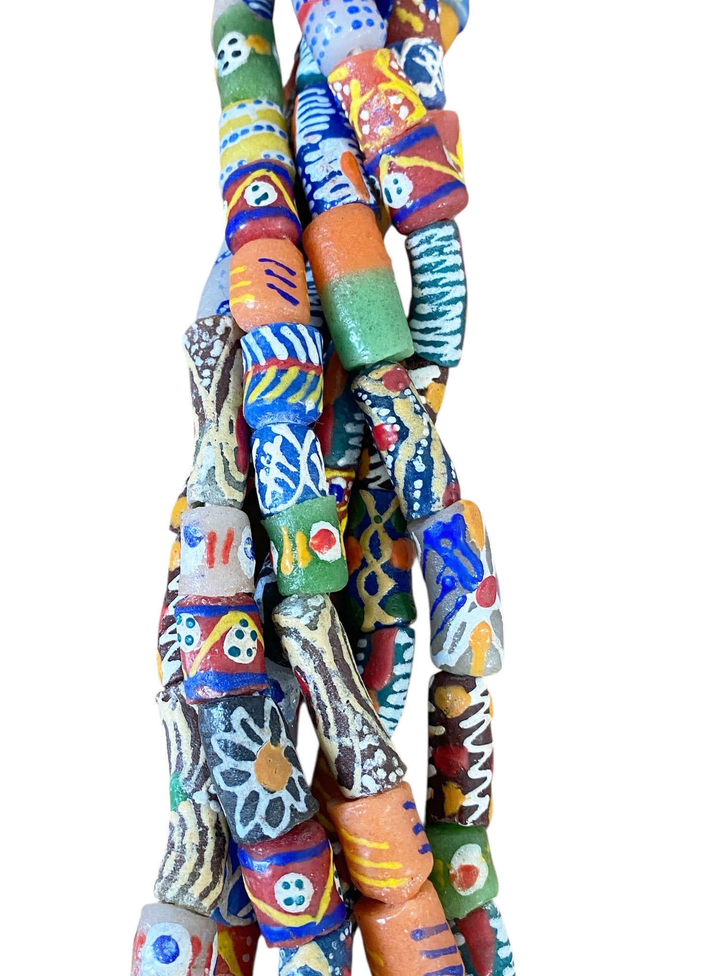 #6817 Set of 3 Vintage MilleFiori Ghana African Trade Bead Long Necklaces 15" H