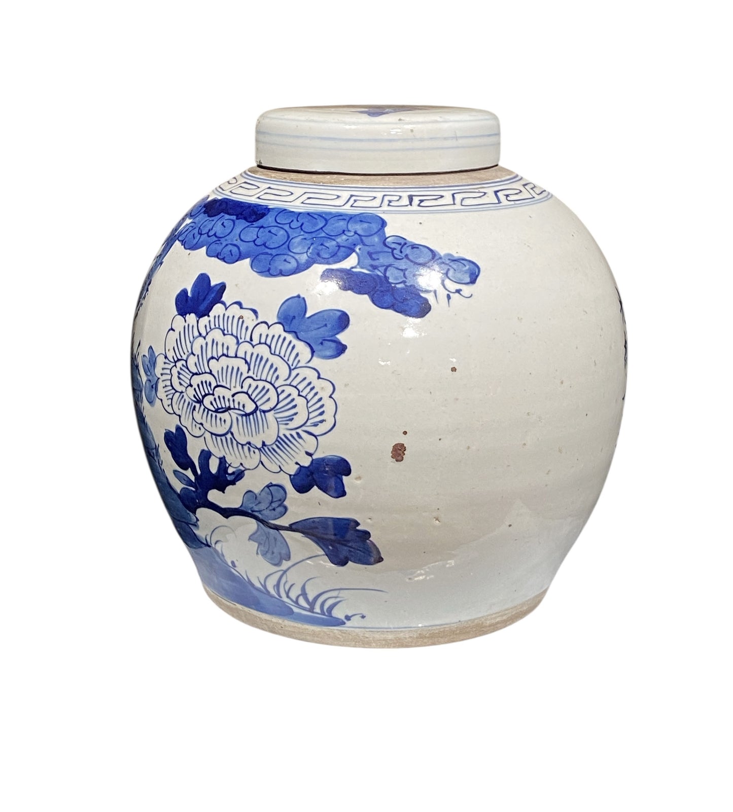 #2319 Vintage Chinese LG B & W Phoenix Porcelain Ginger Jar 11.5"