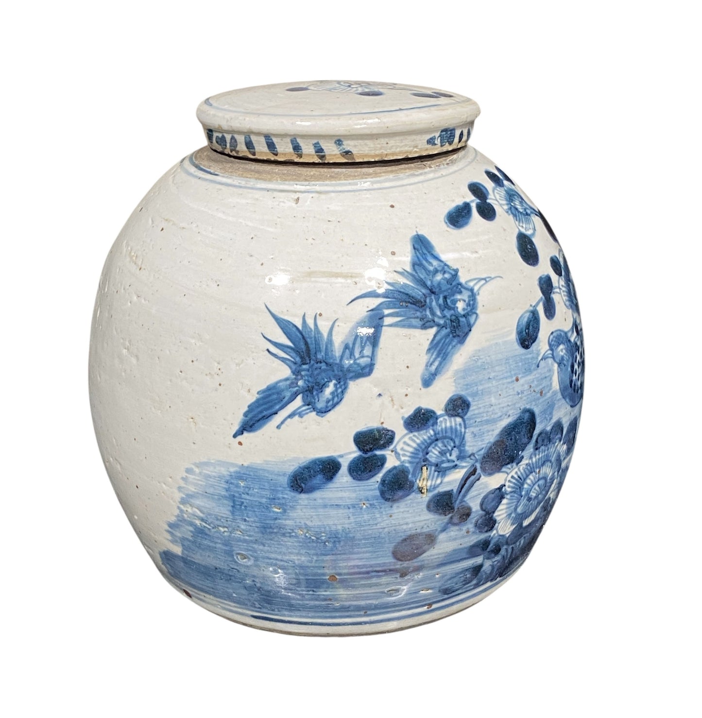 #7244 Chinoiserie Blue & White Porcelain Ginger Jar 10" H