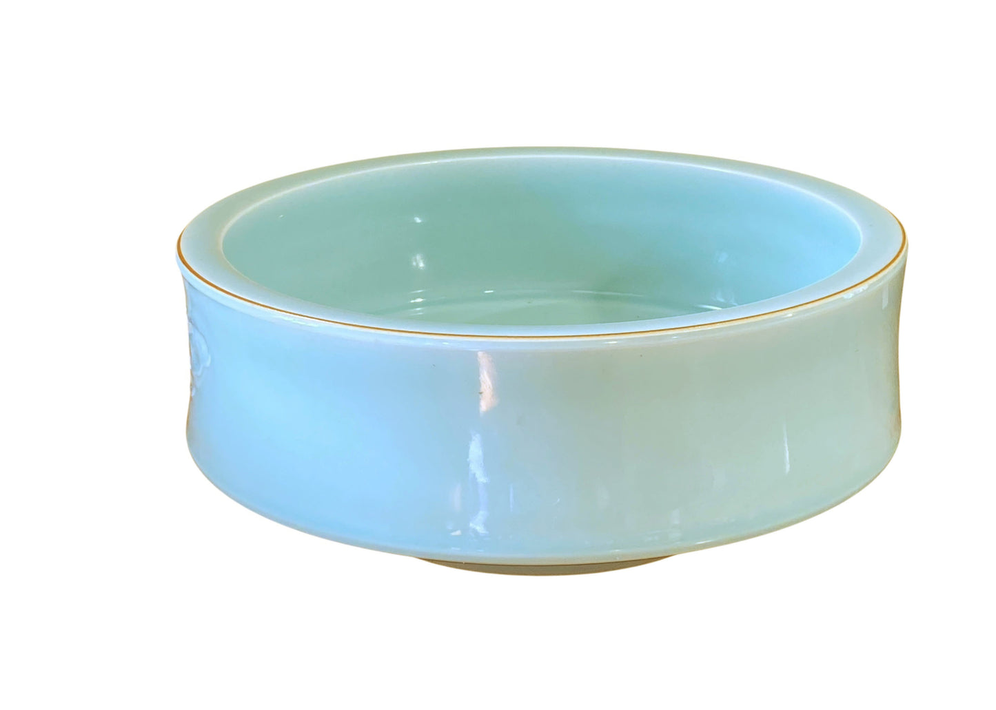 #135 Chinoiserie Hand Carved Celadon Bowl with Lotus Flower 10.25" D