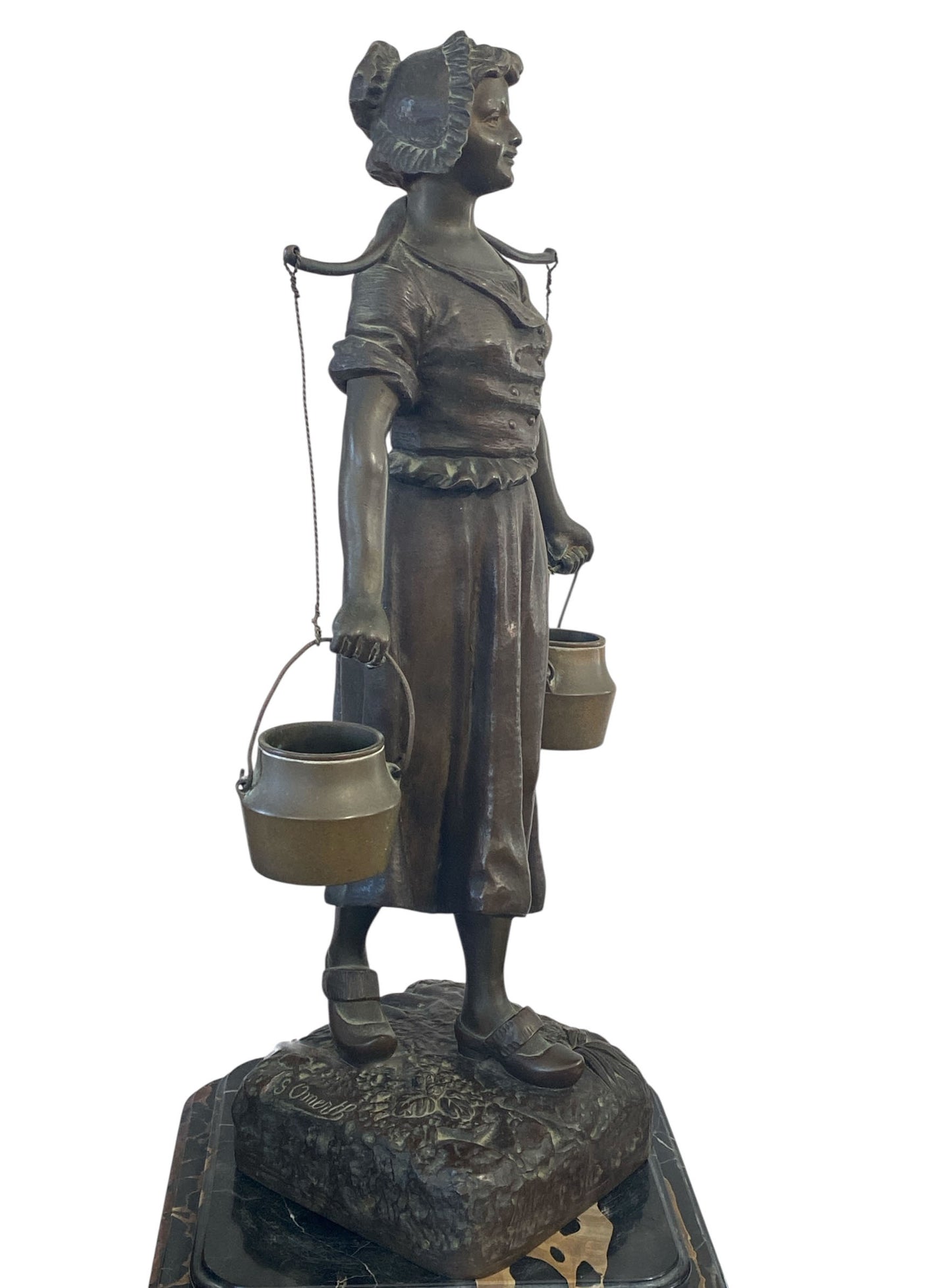 #645 Georges Omerth French Bronze and Marble Sculpture of a Female Farmer , 19TH C.