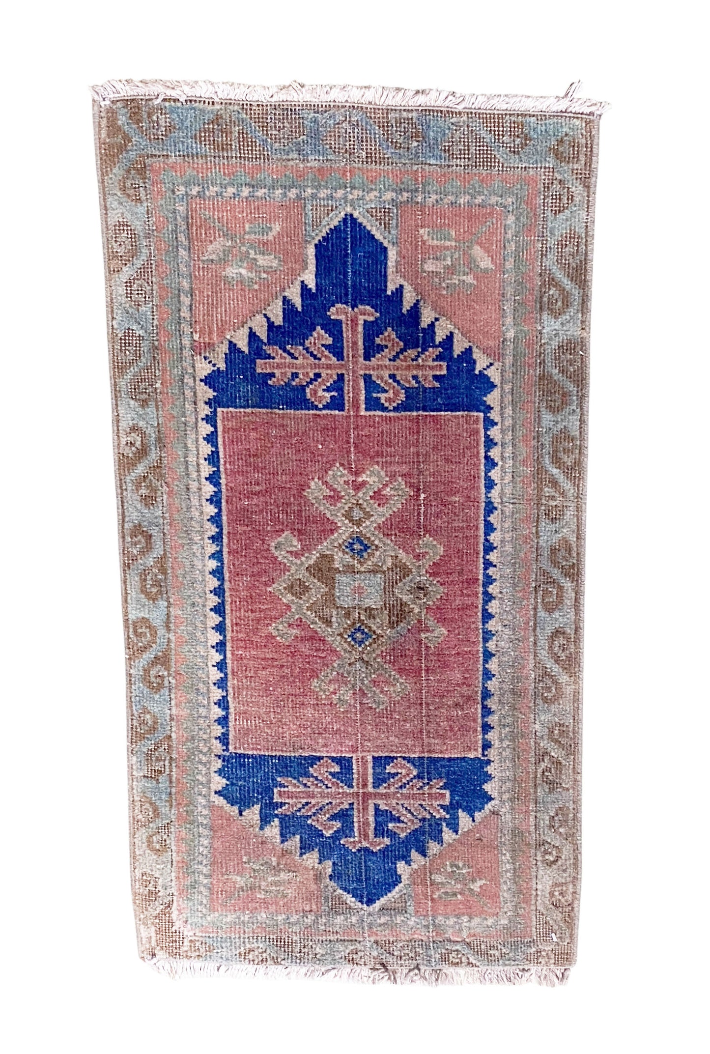 #666 Vintage Turkish Hand Knotted Small Accent Rug 17" w by 33 "