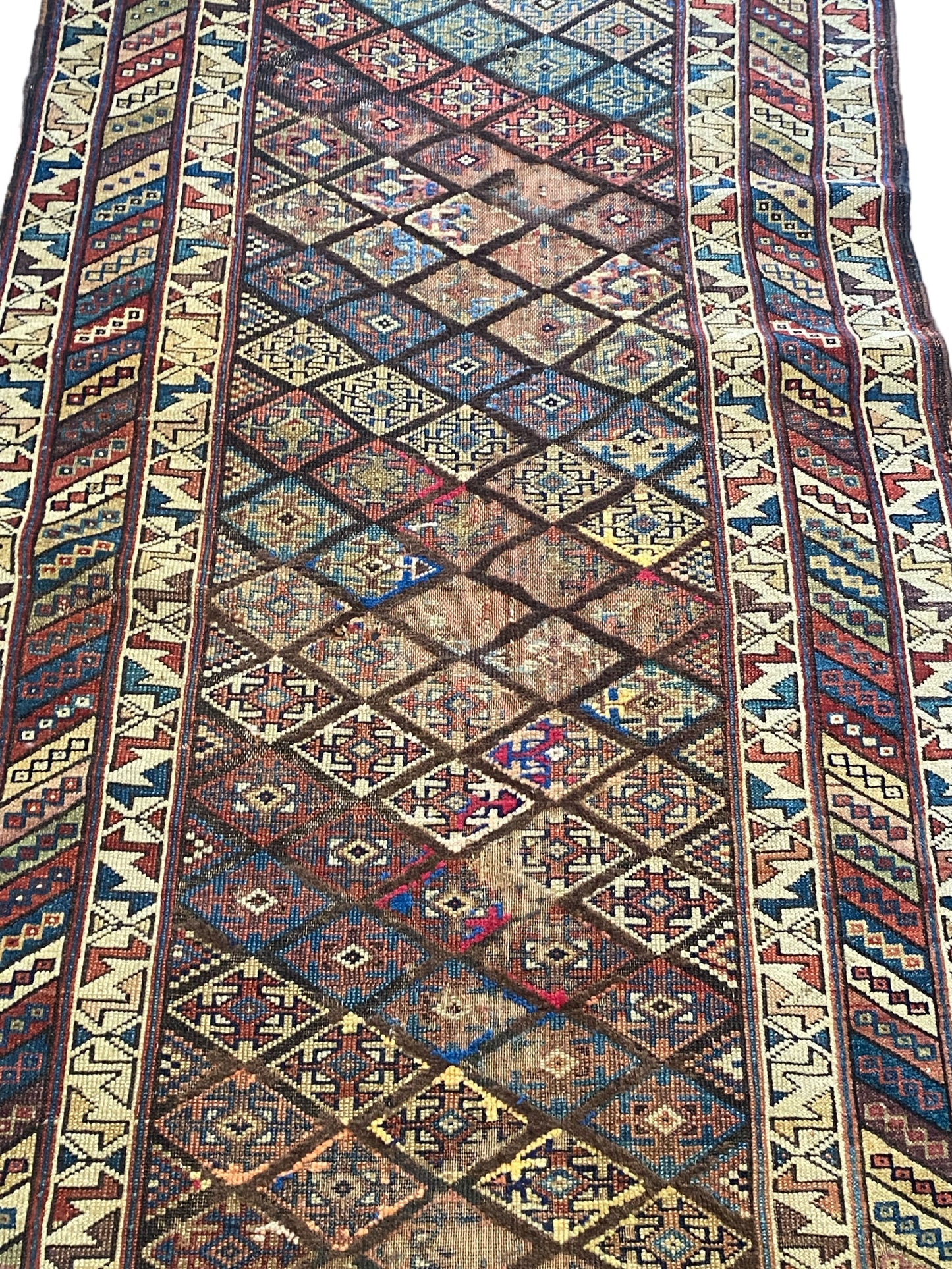 #5955 19th C Antique Caucasian Kazak Wool Hand knotted Runner