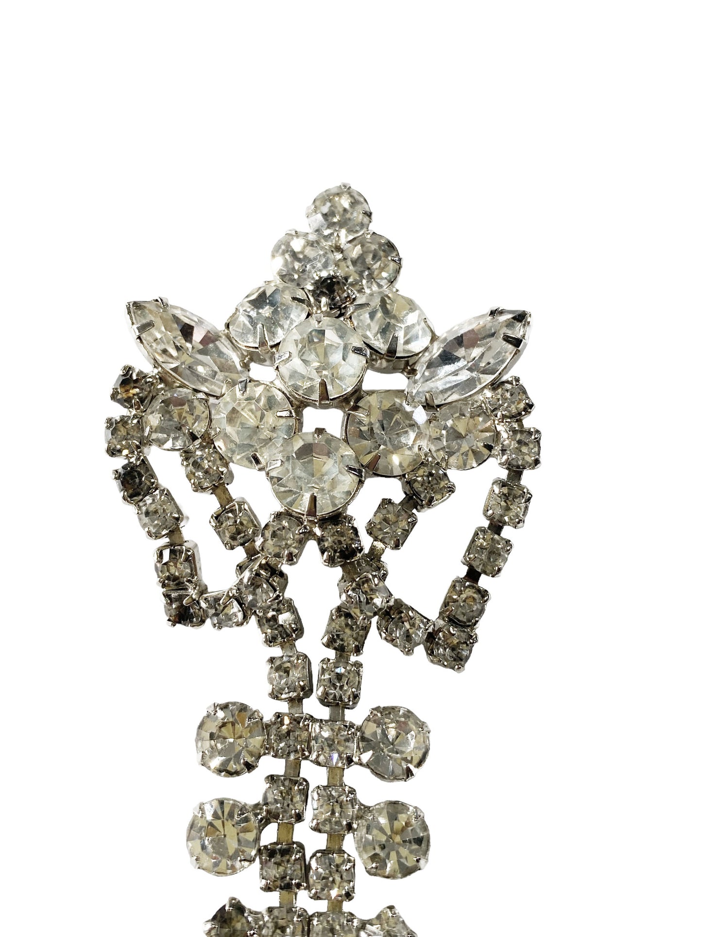 #71472 Vintage Clear Rhinestone Brooch Pin Costume Jewelry Silver Toned 3.5" H