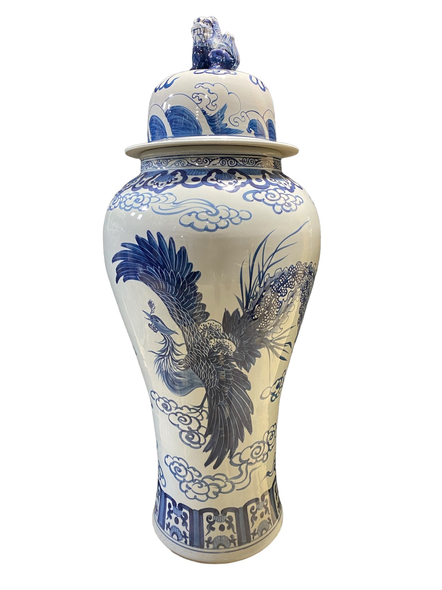 #7205 Mansion Size Chinoiserie Ginger Peacocks Jar 44" H