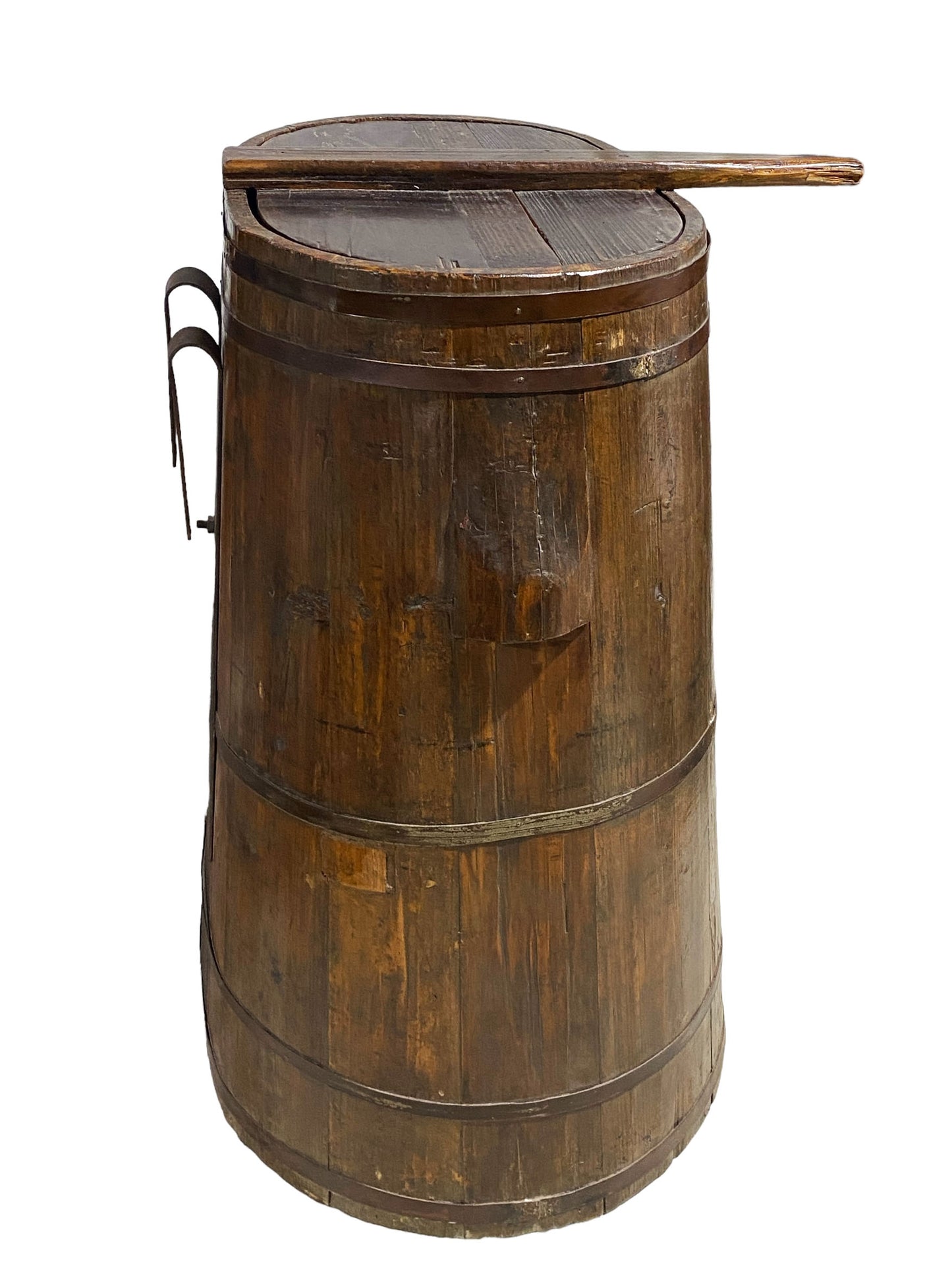 #6075 Large Vintage Chinoiserie Wood Rice Grains and Cereals storage Container 30.5" H