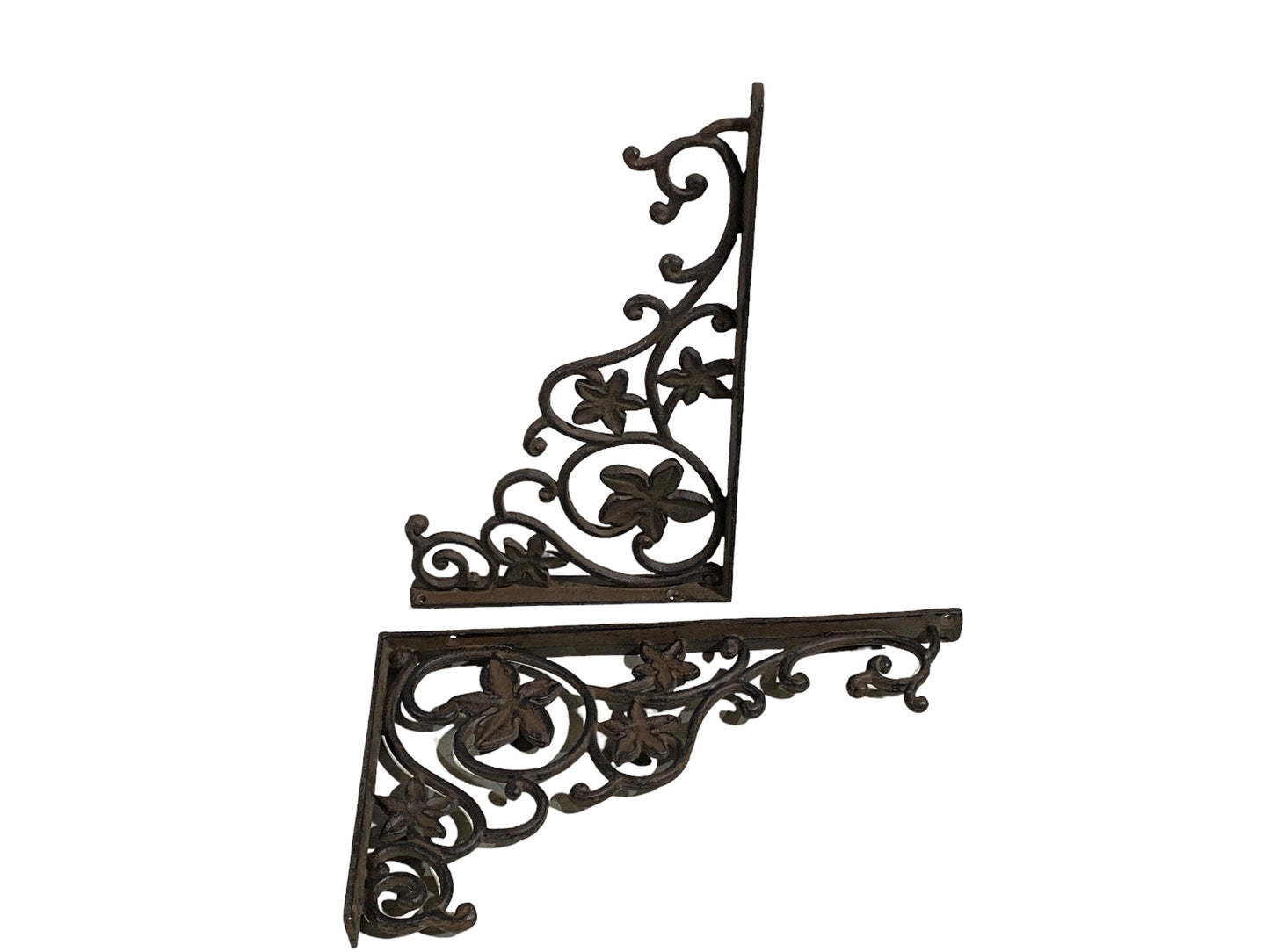 #7226 Vintage Ornate Cast Iron Wall Mount Bracket Hangers set of 2 -13" H
