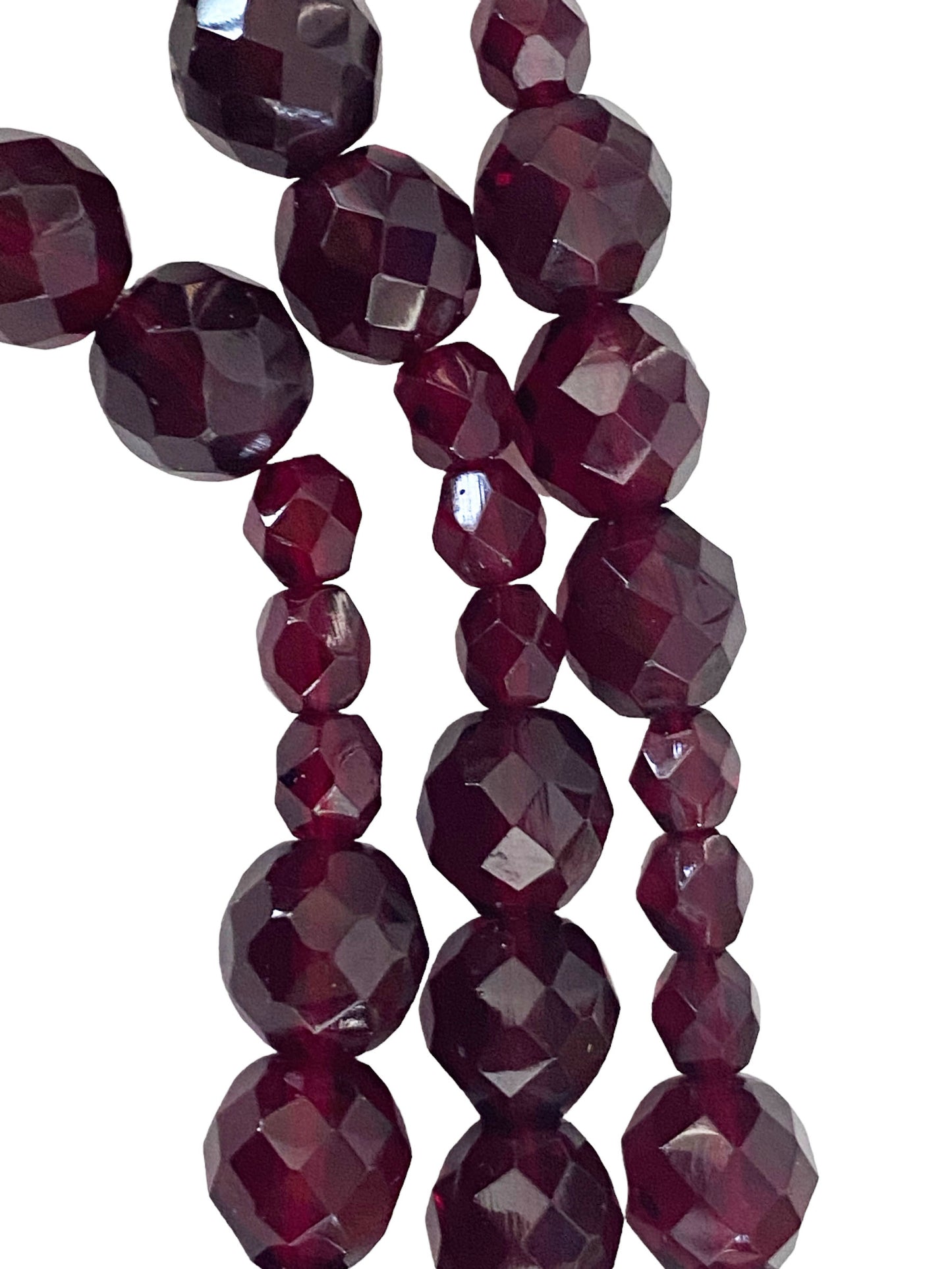 #7242 Vintage Bohemian Czech Faceted  Glass Beads Necklace 29" H