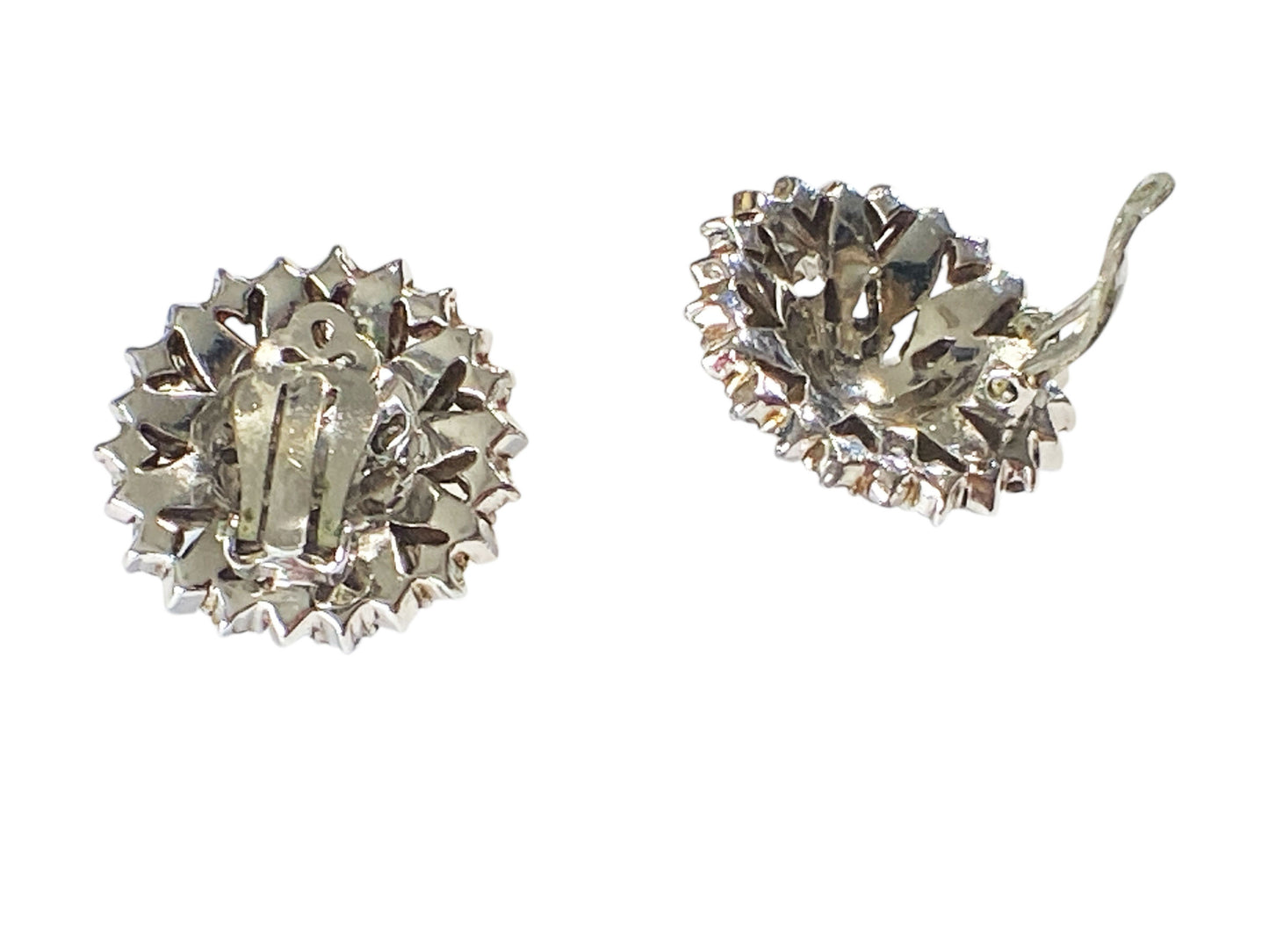 #6202  Joseph Mazer Vintage Silver & Rhinestone Clip On Button Earrings