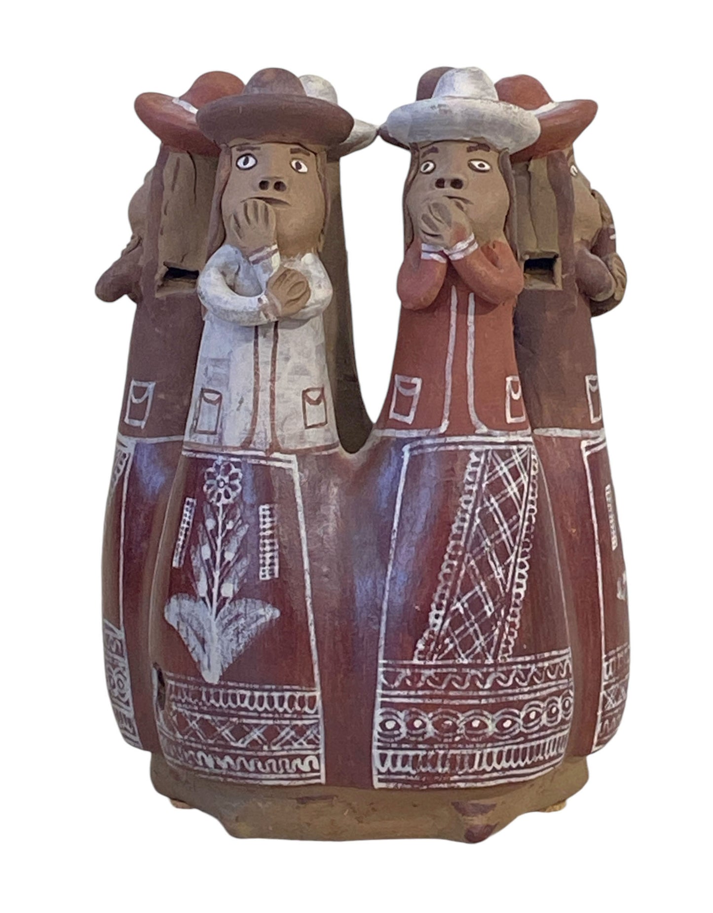 #6209 Peruvian Folk Art Circle of 6 Women Whistle Terra Cotta Pottery