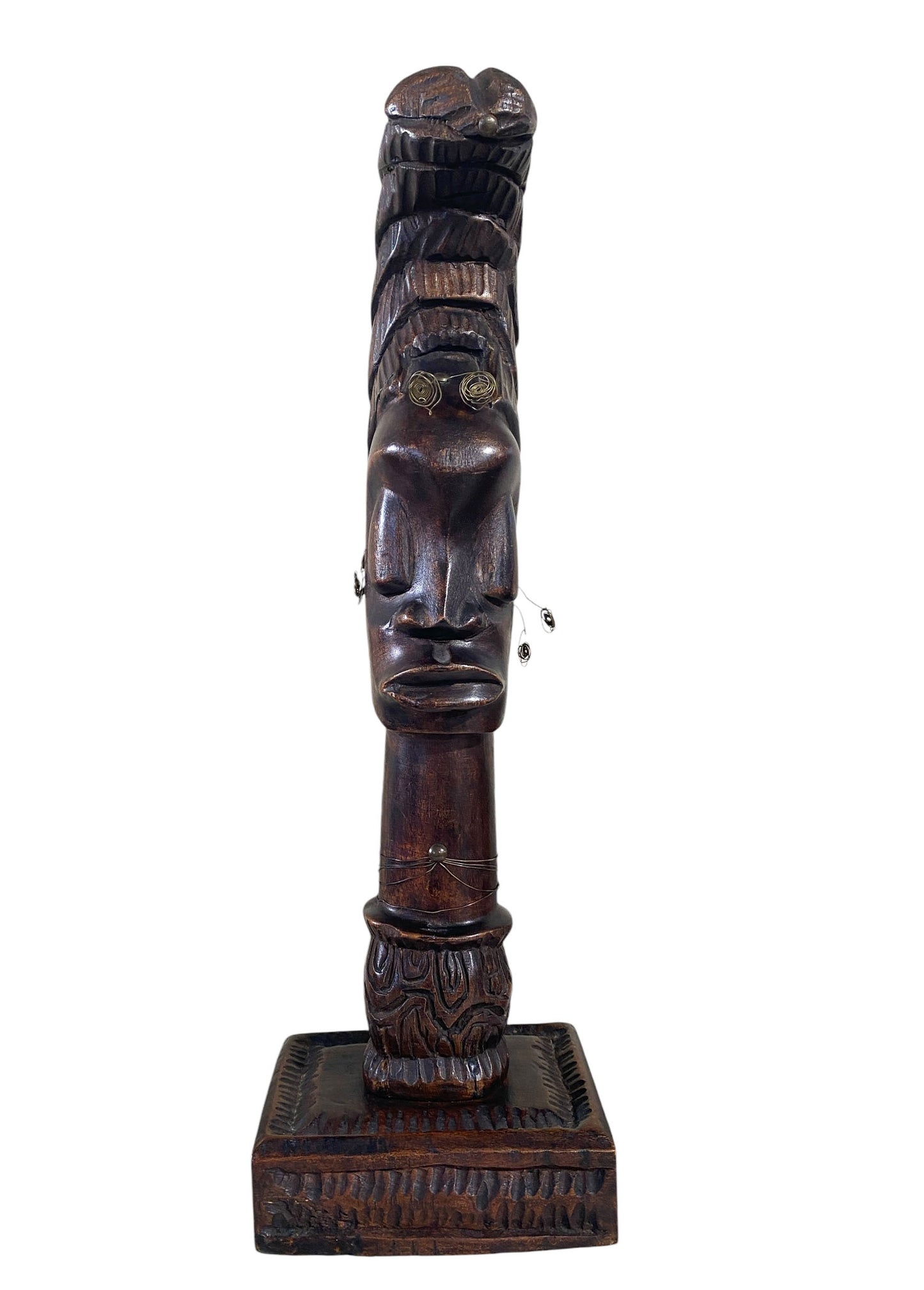 #6213 Vintage African Hand-carved sculpture of a Women Head 19" H on stand