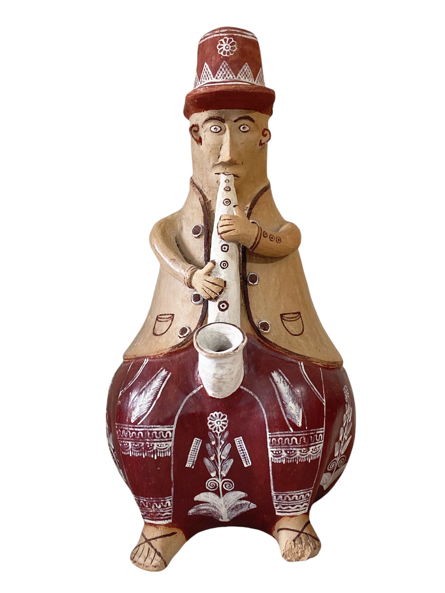#6237 Peruvian Folk Art Clay Figurine Musician playing saxophone 15" H