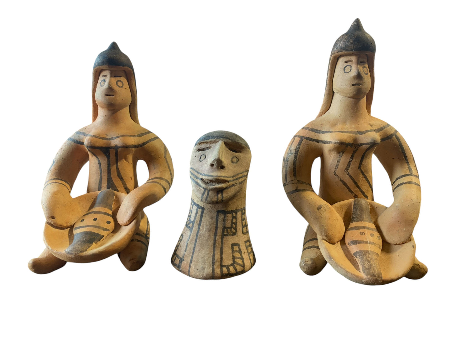 #6243 Set of 3 VTG Karaja Clay Tribal Made Primitive Sculptures Brazil