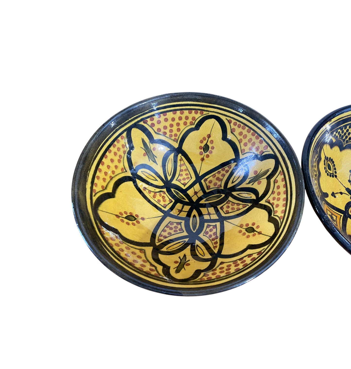 #6337 Vintage Moroccan Set of Two Ceramic Bowls with Geometric Design