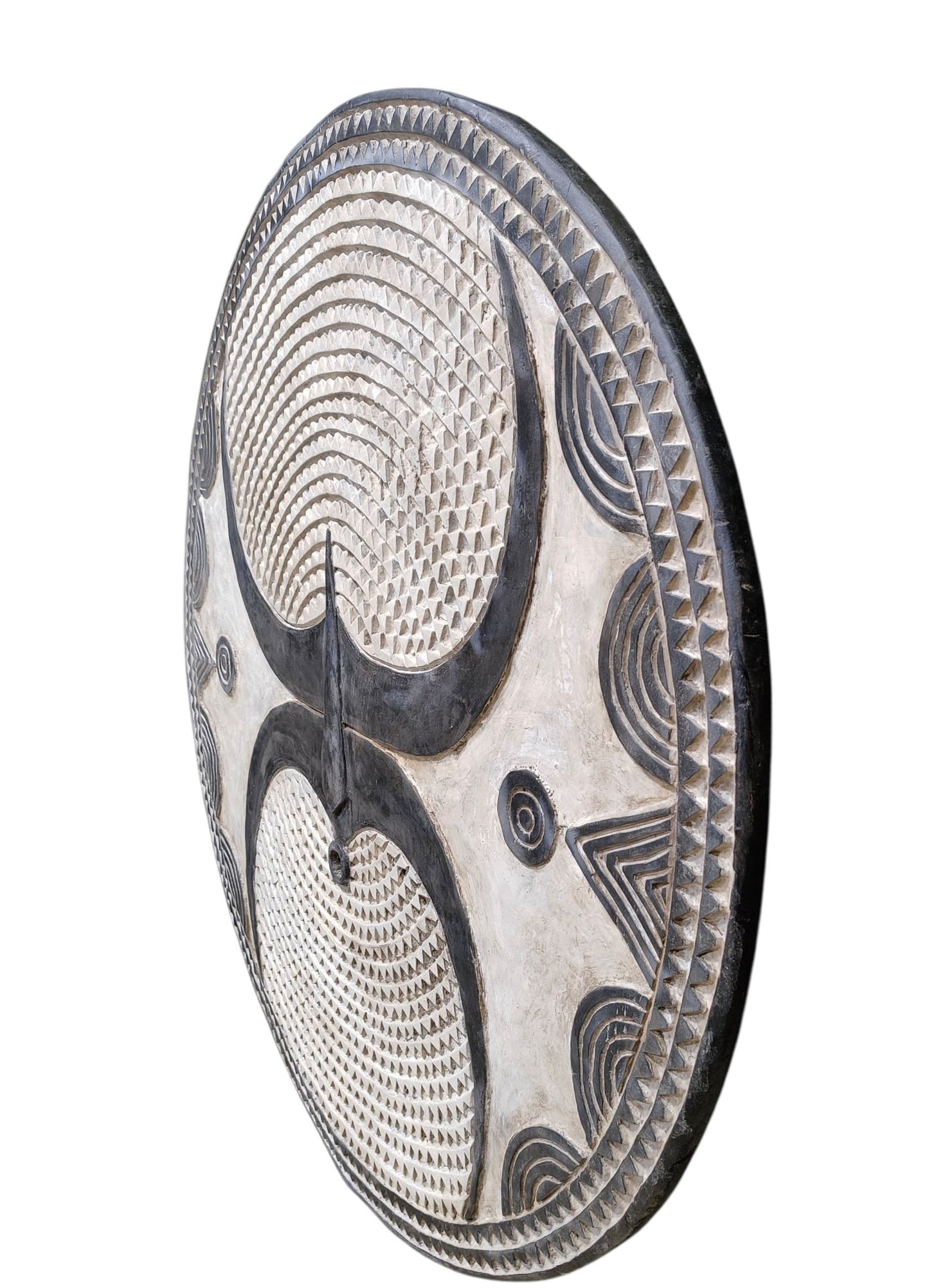 #4274 Large Vintage African Black & White Bobo/Bwa Tribal Dance Mask Sculpture 50.25" H