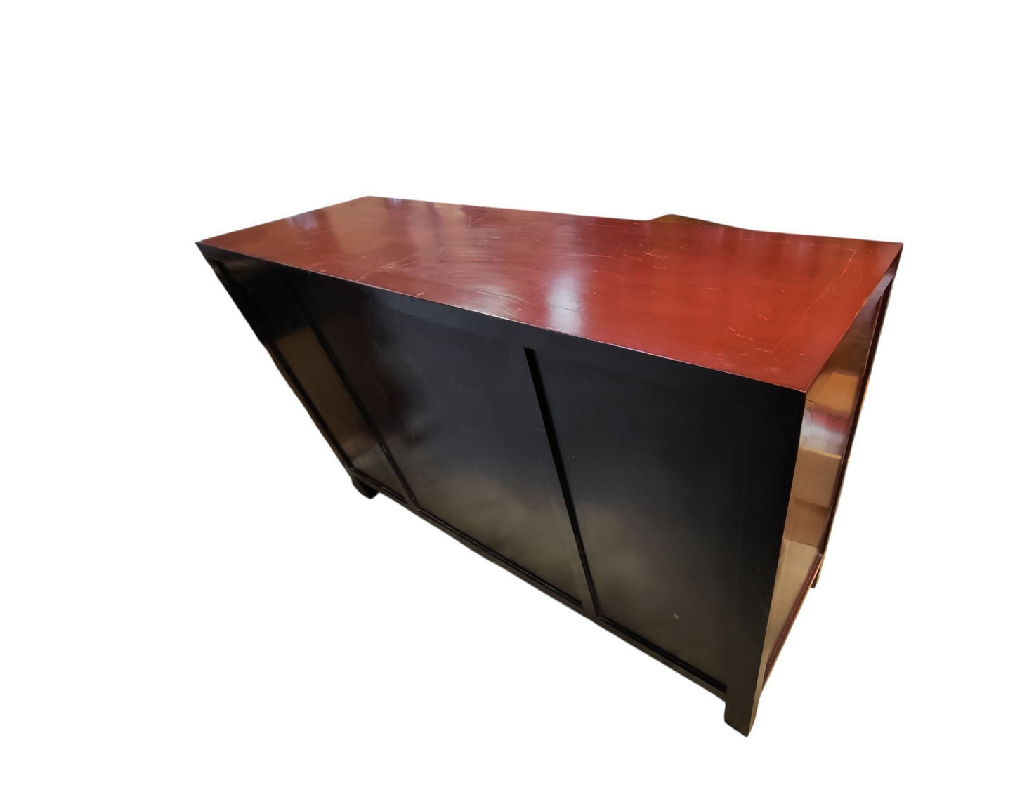 #399 Vintage Chinoiserie Dark Red Lacquer Finish Chest 37.5" H by 63" W