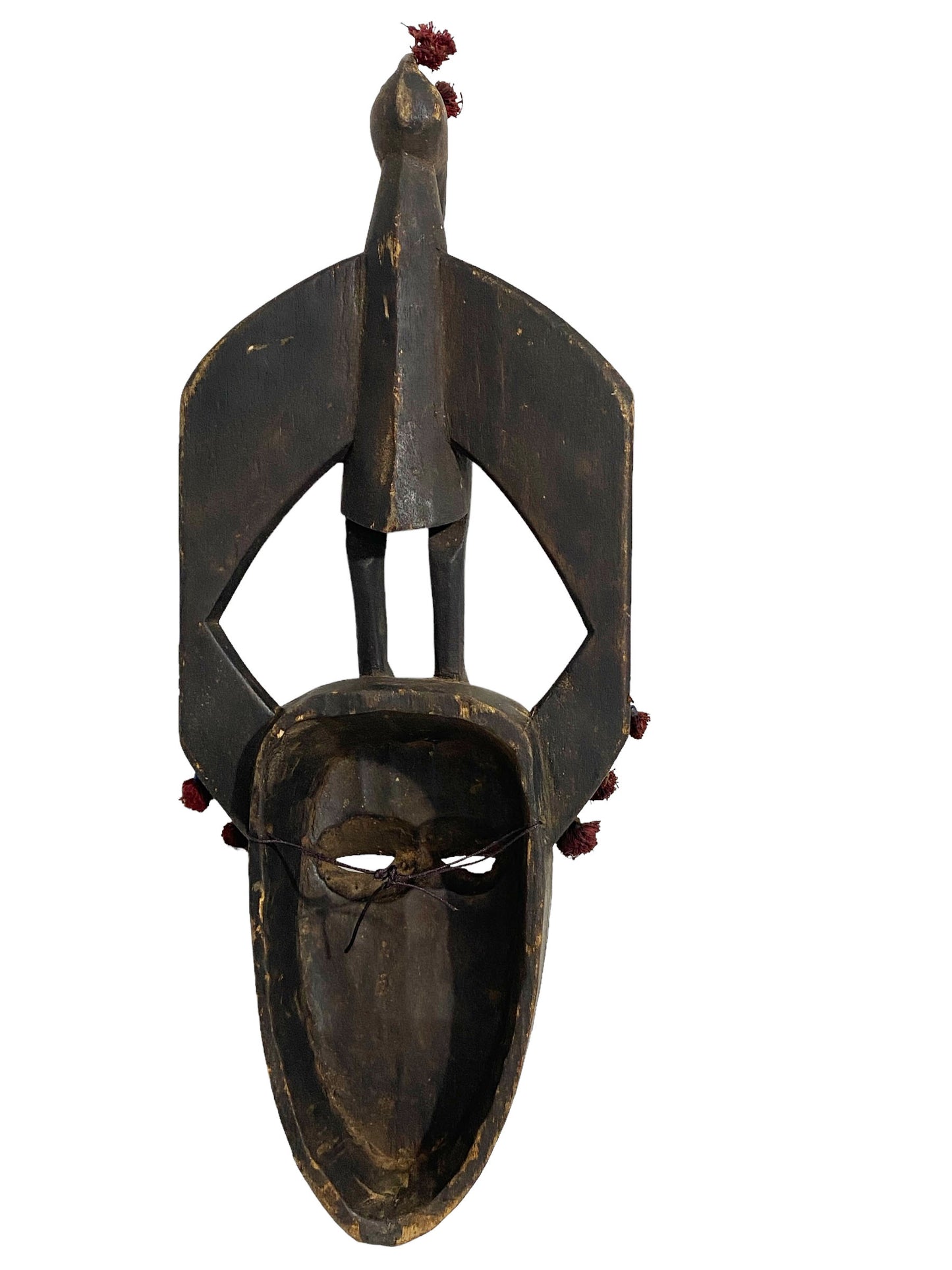 #3427 African Old Kore Mask Marka W/ Hornbill Bird Mali 24"
