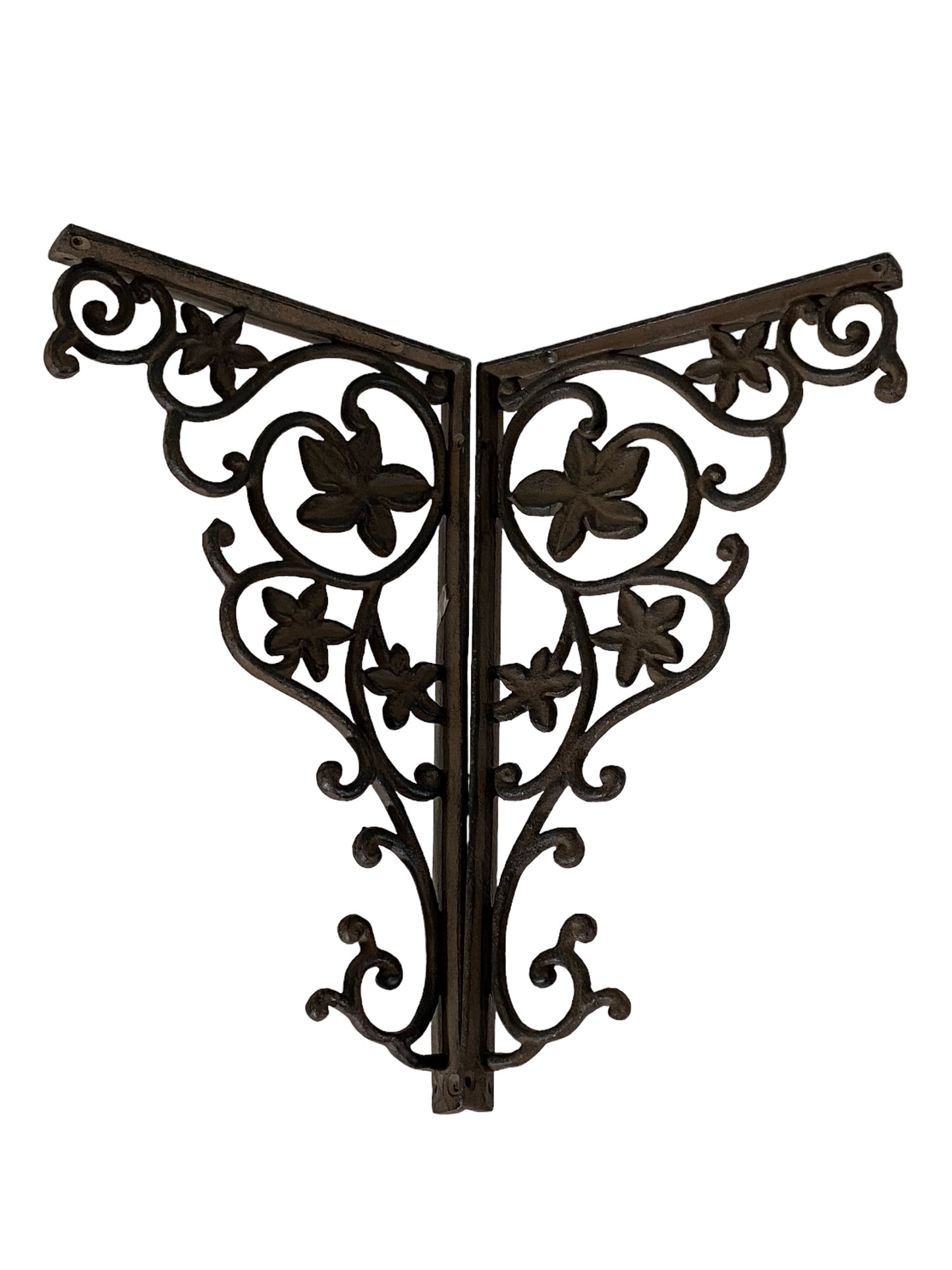 #7226 Vintage Ornate Cast Iron Wall Mount Bracket Hangers set of 2 -13" H