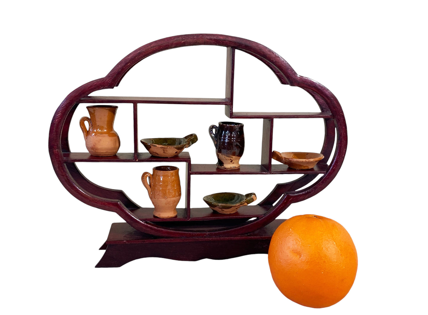 #6208 Asian Chinese Wooden Display Shelf Stand w/Clay set