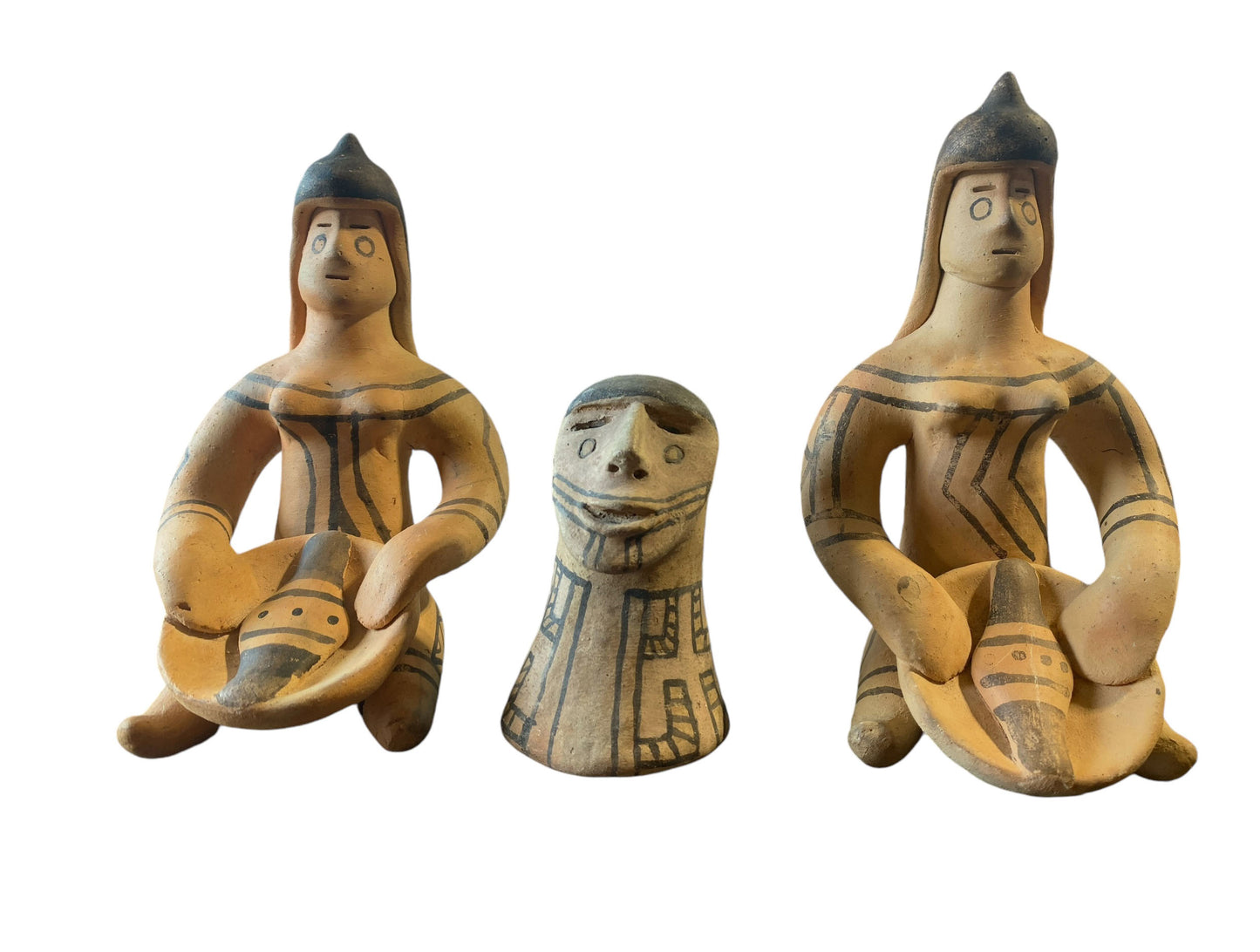 #6243 Set of 3 VTG Karaja Clay Tribal Made Primitive Sculptures Brazil