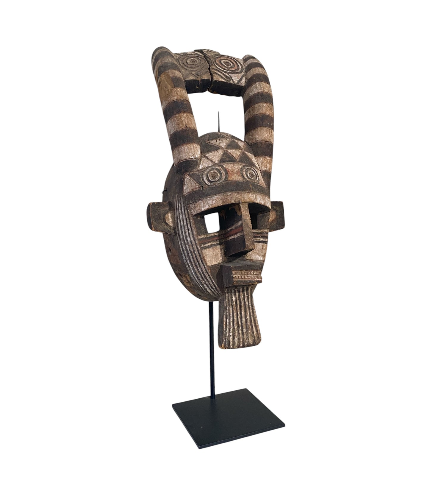 #766 Rare African Old Bobo Mask Helmet Burkina Faso 26.25" H w/ stand