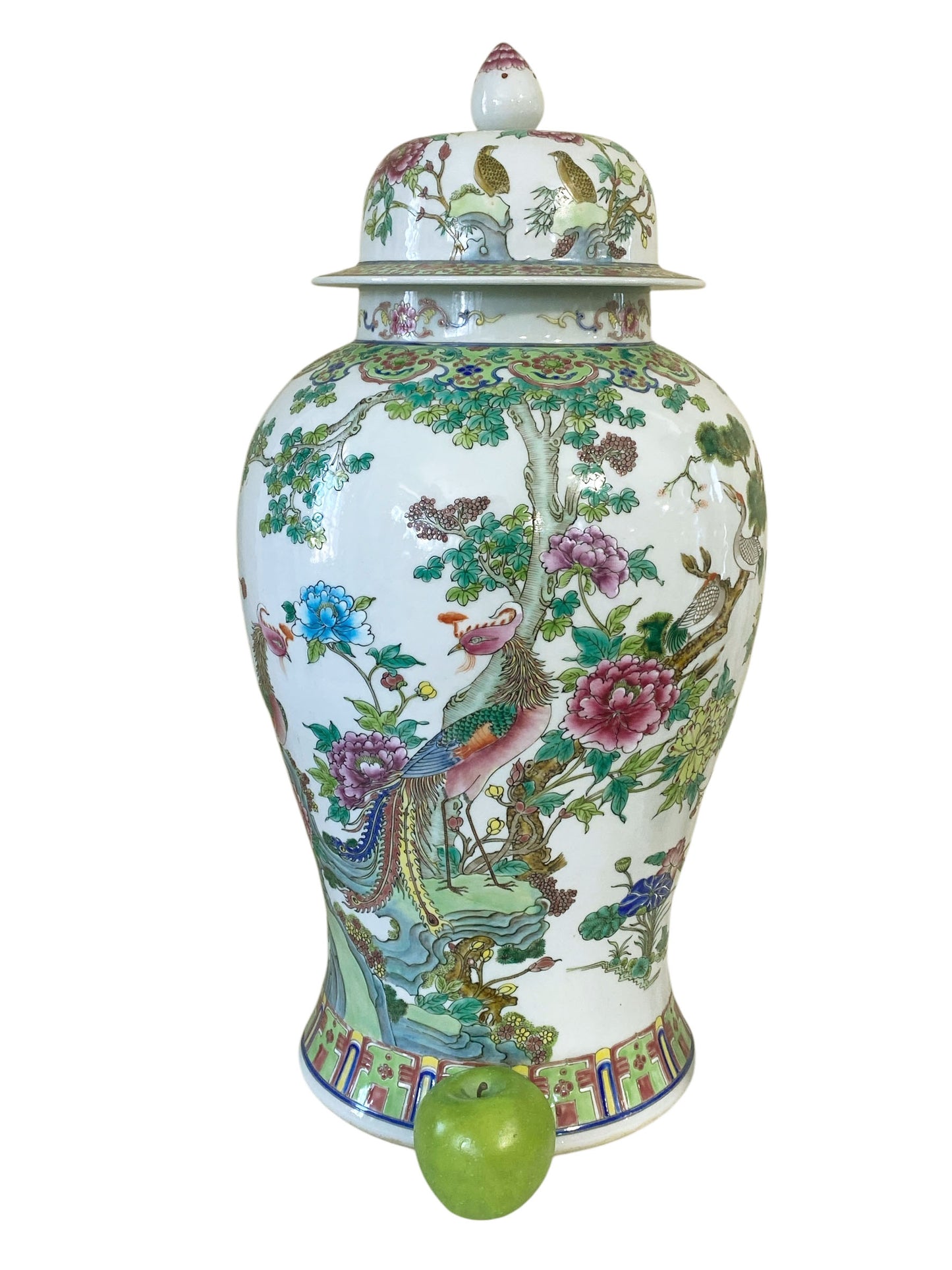 #3201 Vintage LG Chinoiserie Famille Rose Porcelain Ginger Jar 24" H