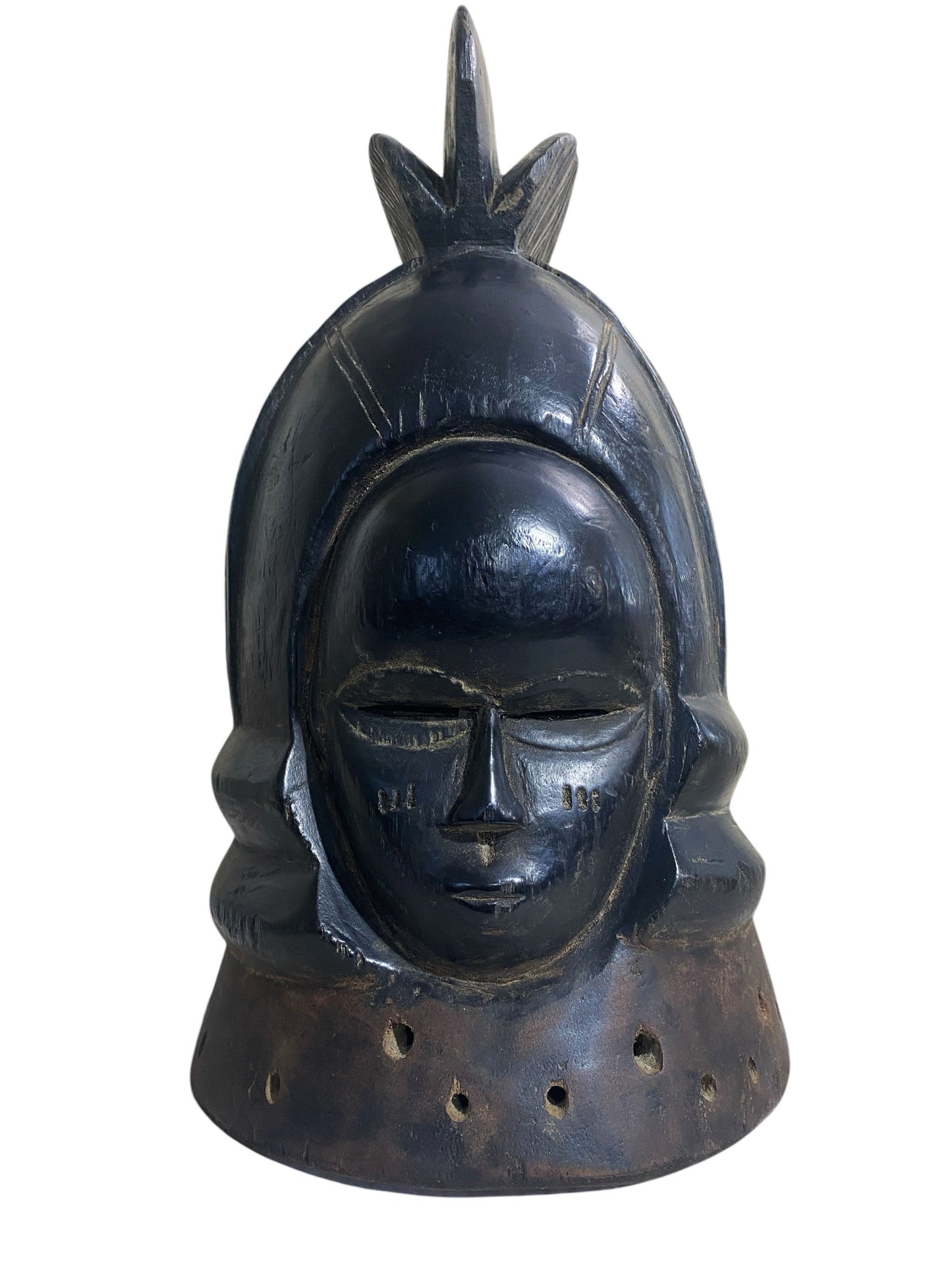 #6569 Mende Helmet Mask Sowei Sande Society Liberia 18.5" H