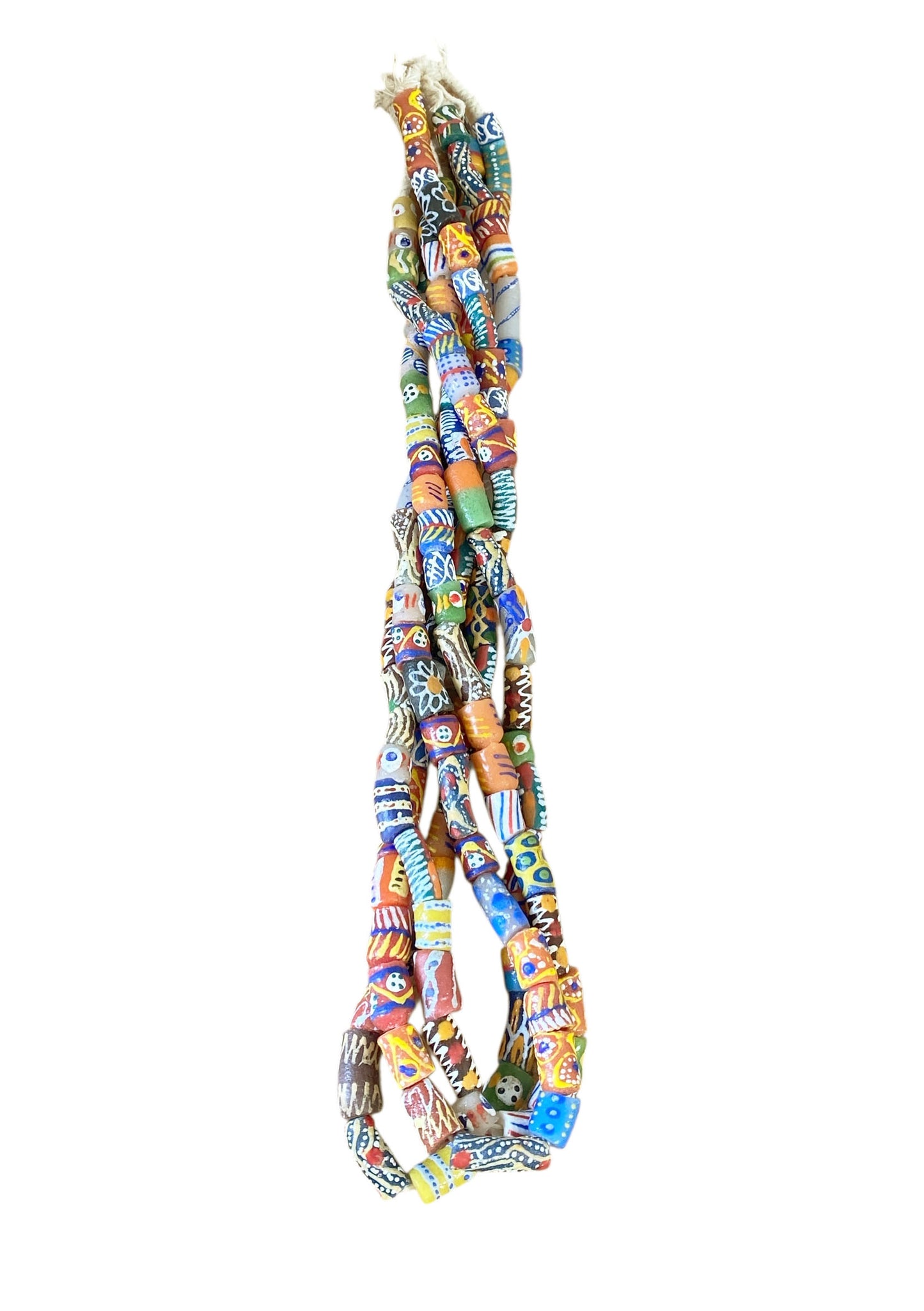 #6817 Set of 3 Vintage MilleFiori Ghana African Trade Bead Long Necklaces 15" H