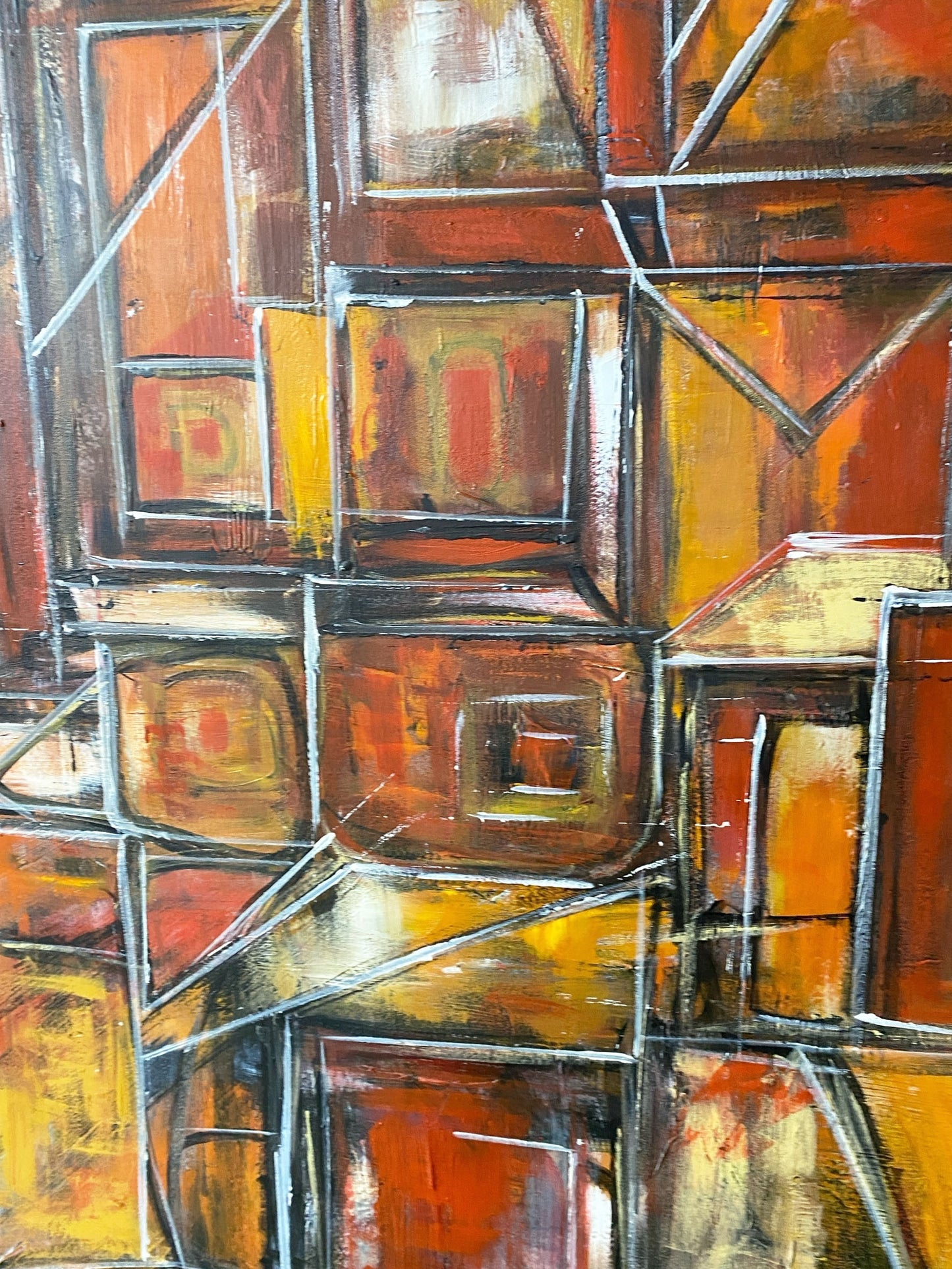 #6820 Acrylic on Canvas Abstract Signed YJR 48" H "Les Fenêtres de Manhattan "