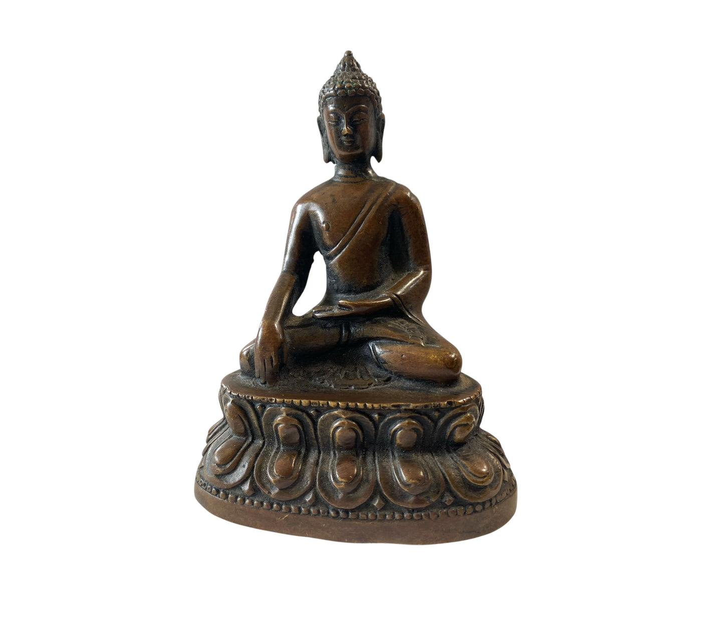 #685 Vintage Bronze Seating Touching Buddha 4" H