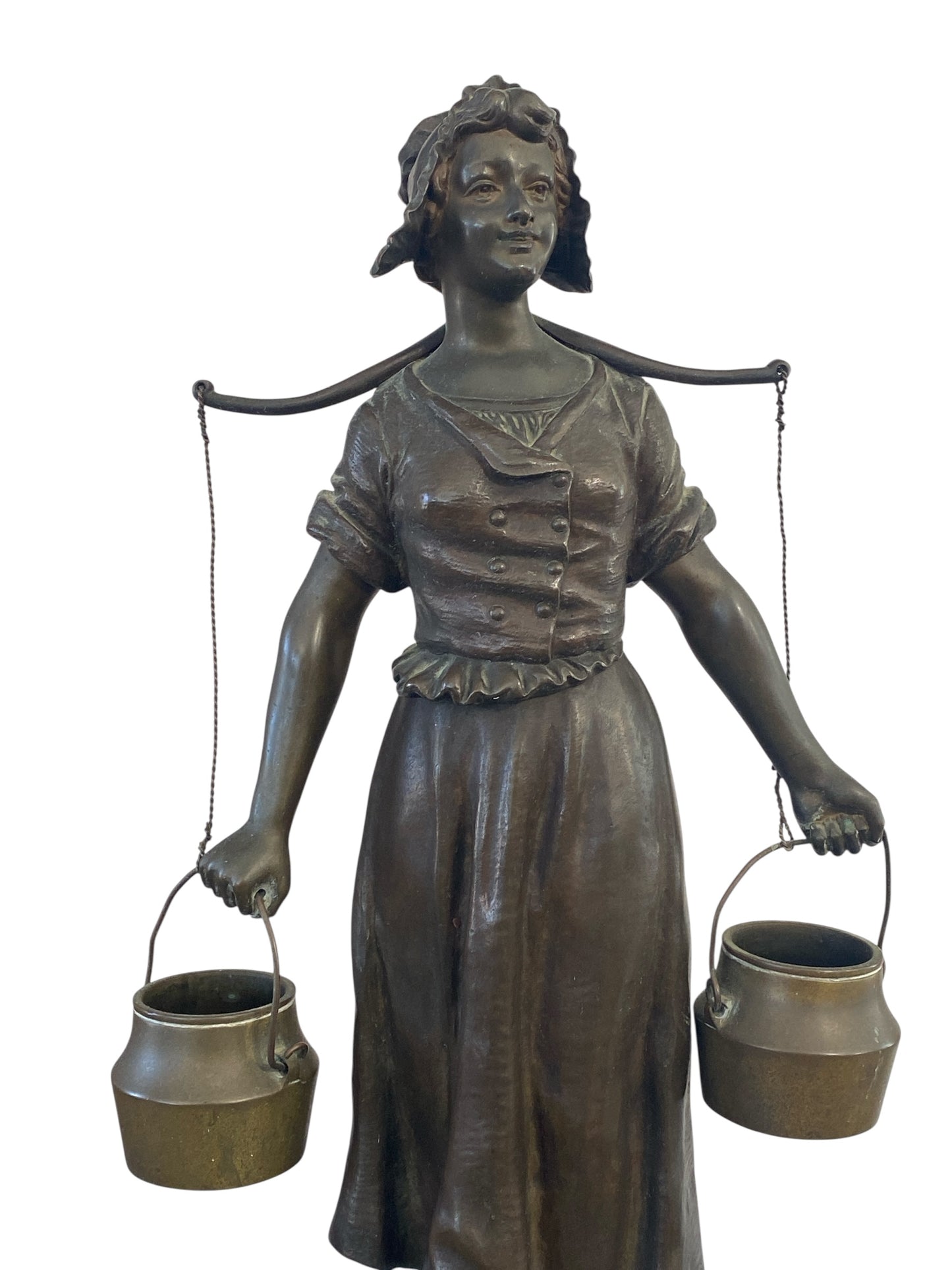 #645 Georges Omerth French Bronze and Marble Sculpture of a Female Farmer , 19TH C.