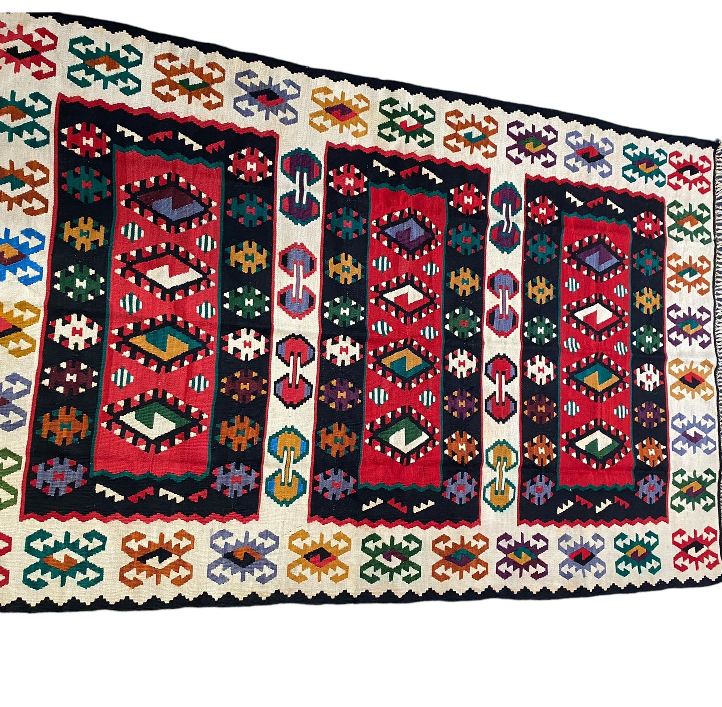 #5953 Tribal Old Hand Knotted Wool Anatolian Kilim Rug, Anatolian 94"