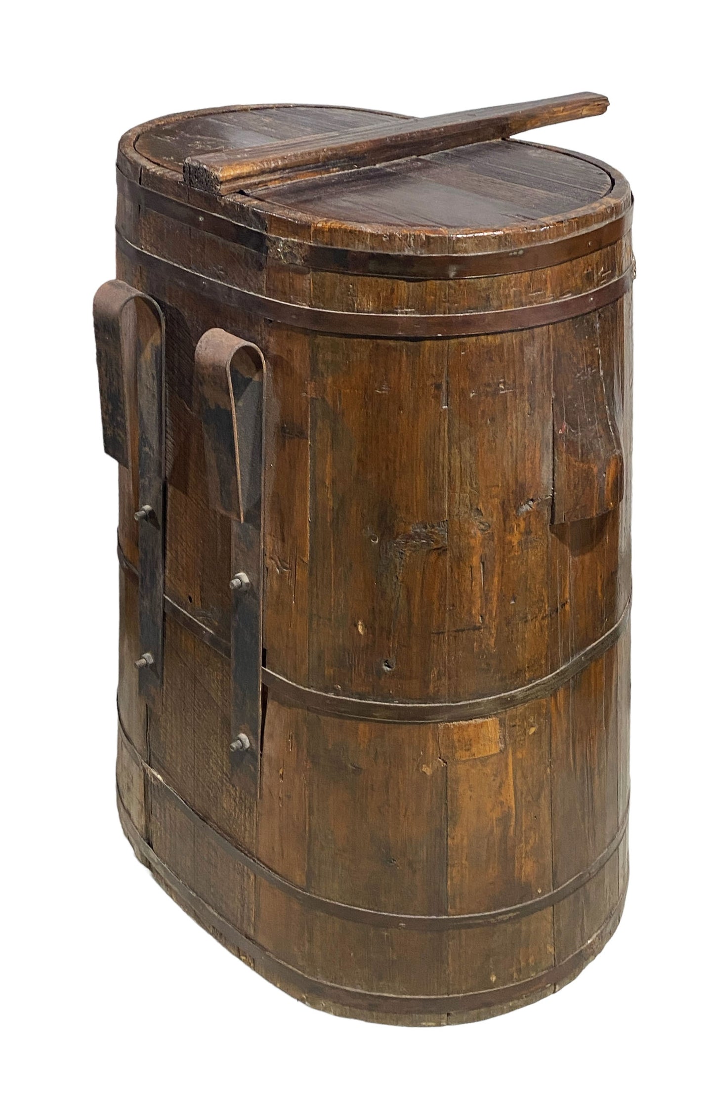 #6075 Large Vintage Chinoiserie Wood Rice Grains and Cereals storage Container 30.5" H
