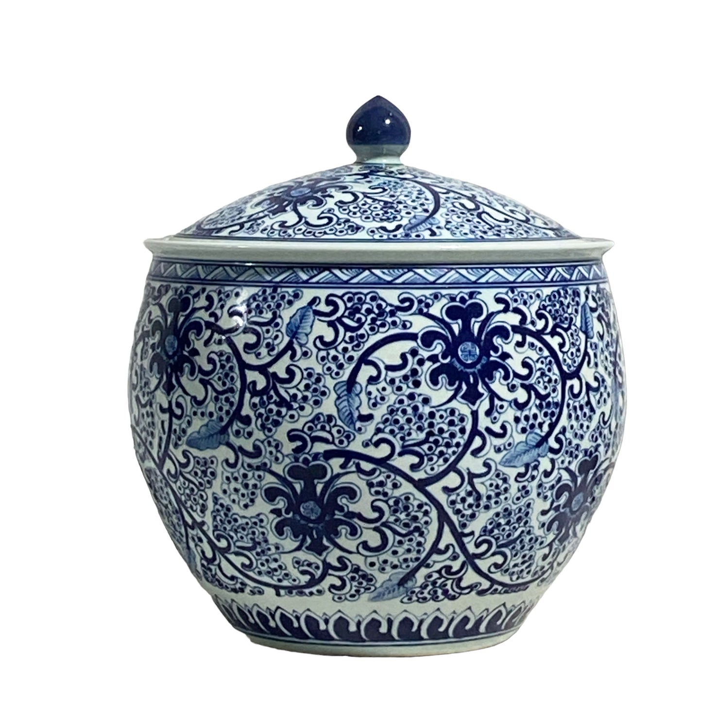 #7212 Chinoiserie Blue and white Cabbage Jar 13" H