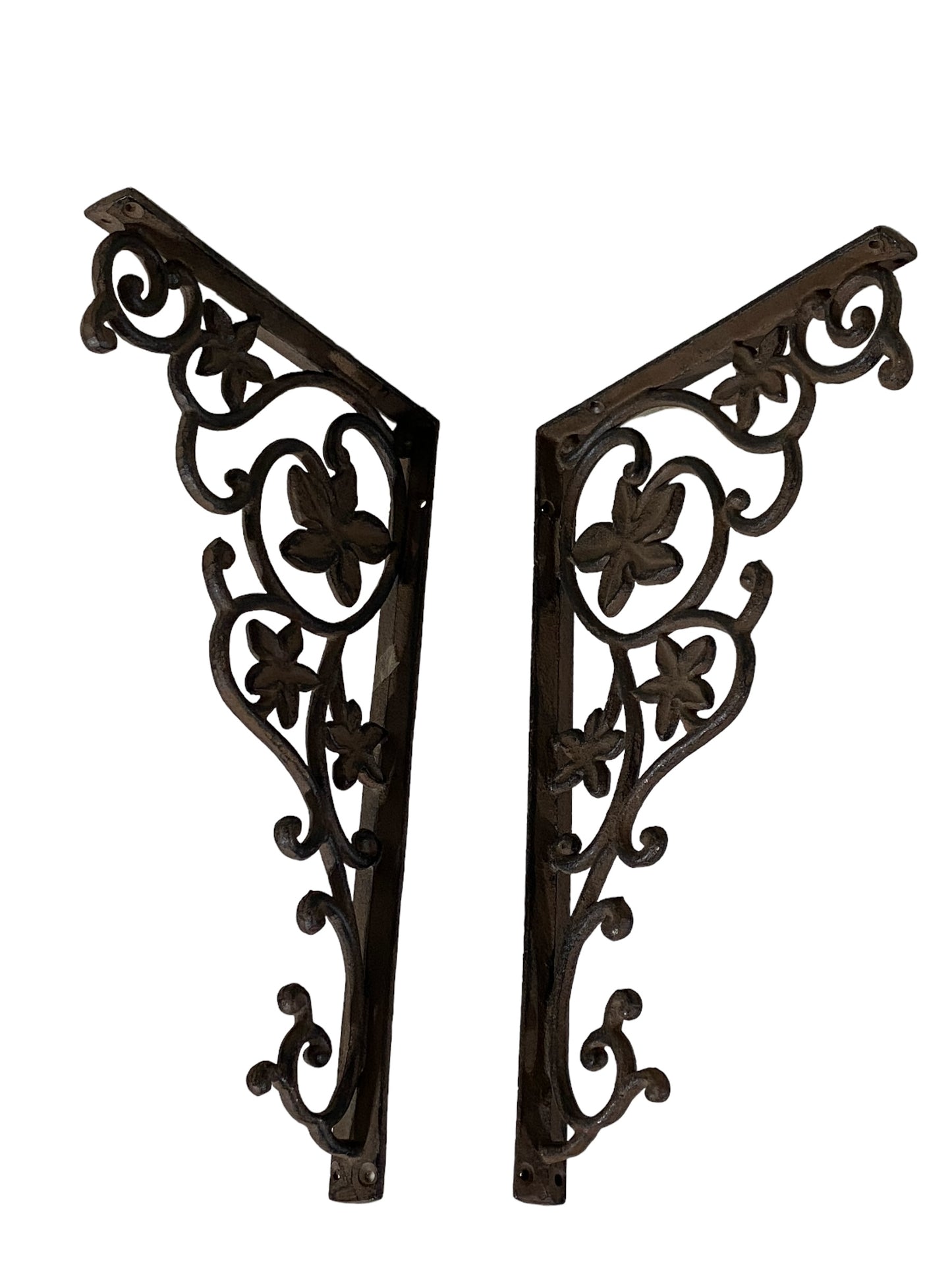 #7226 Vintage Ornate Cast Iron Wall Mount Bracket Hangers set of 2 -13" H