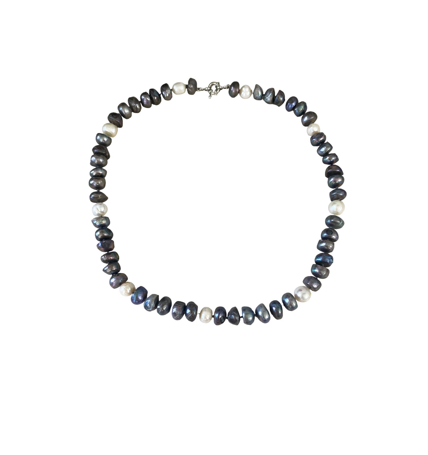 #6134 Vintage Black White Blue Grey 19.5" Long Freshwater Baroque Necklace Pearls