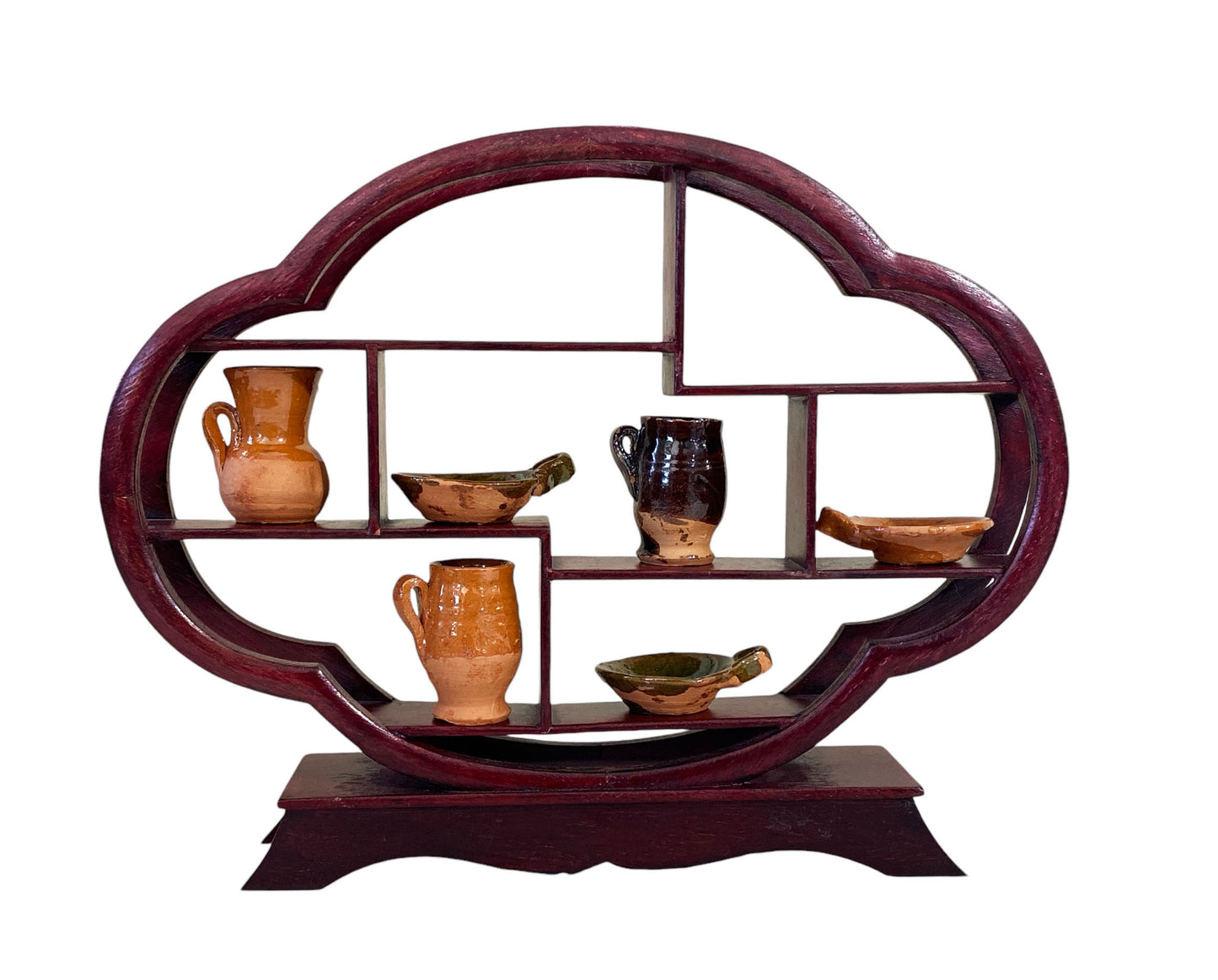 #6208 Asian Chinese Wooden Display Shelf Stand w/Clay set