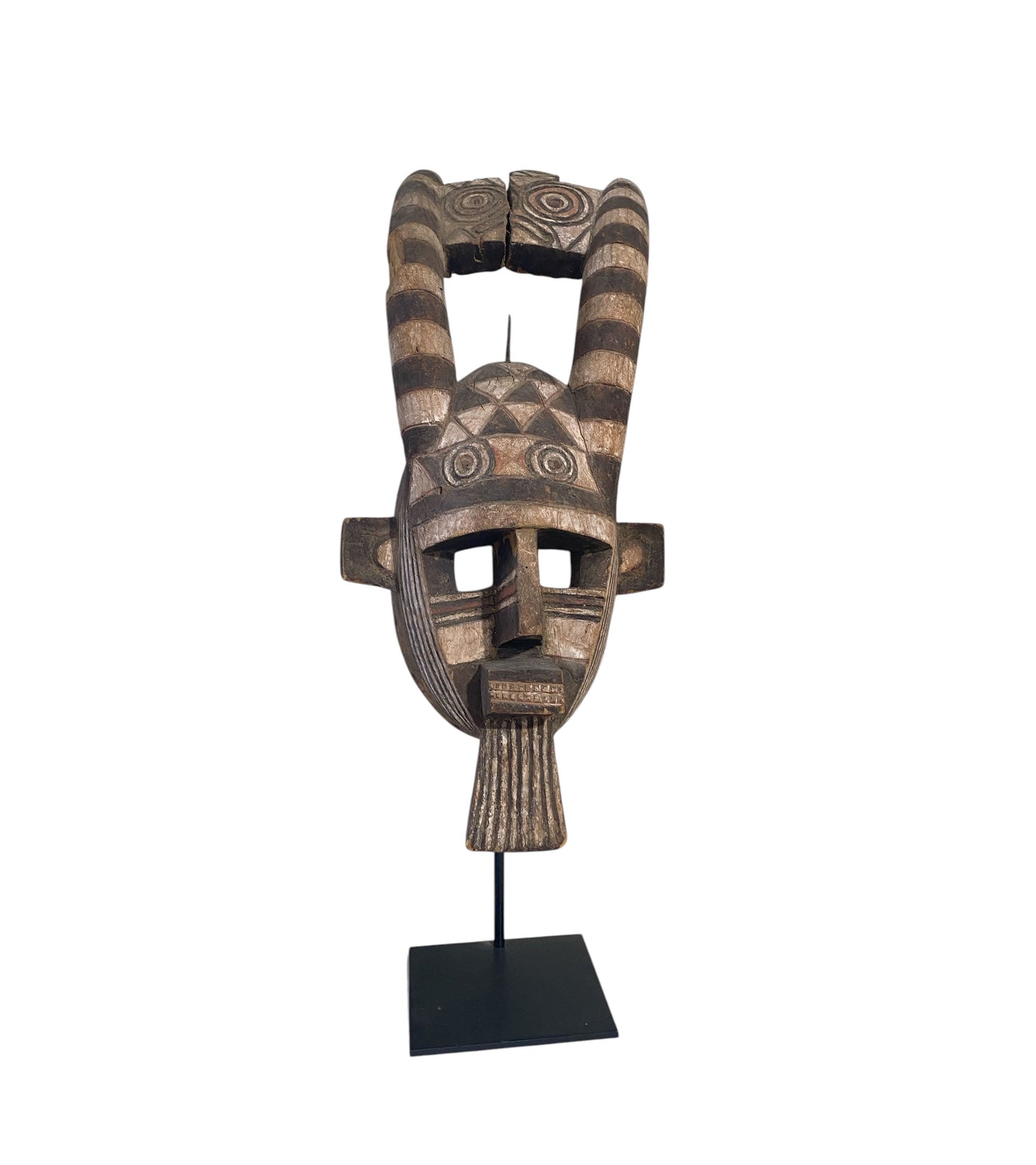 #766 Rare African Old Bobo Mask Helmet Burkina Faso 26.25" H w/ stand