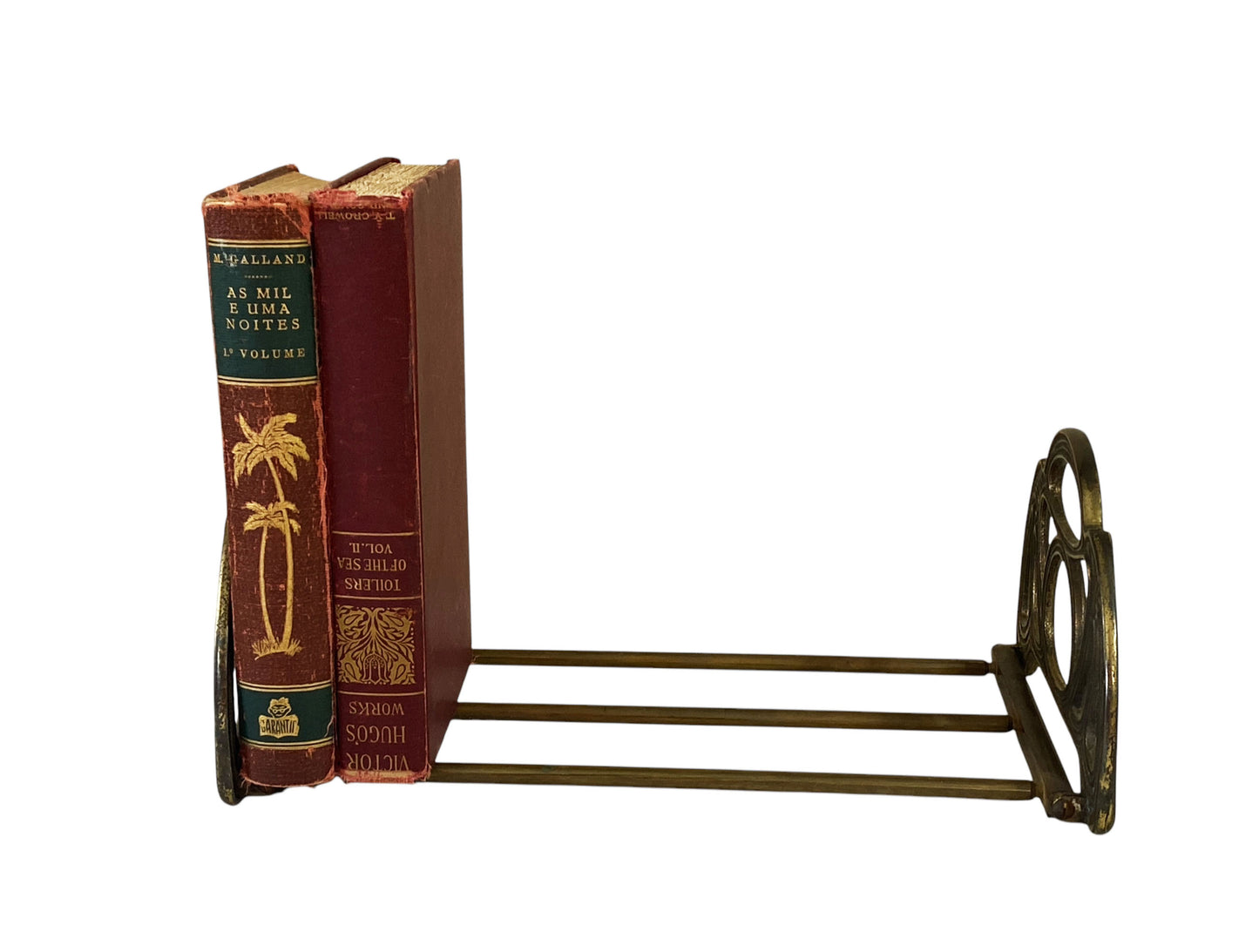 #6423 Vintage Art Deco Brass Expanding Folding Book Rack Holder Adjustable Sliding 13”-22”