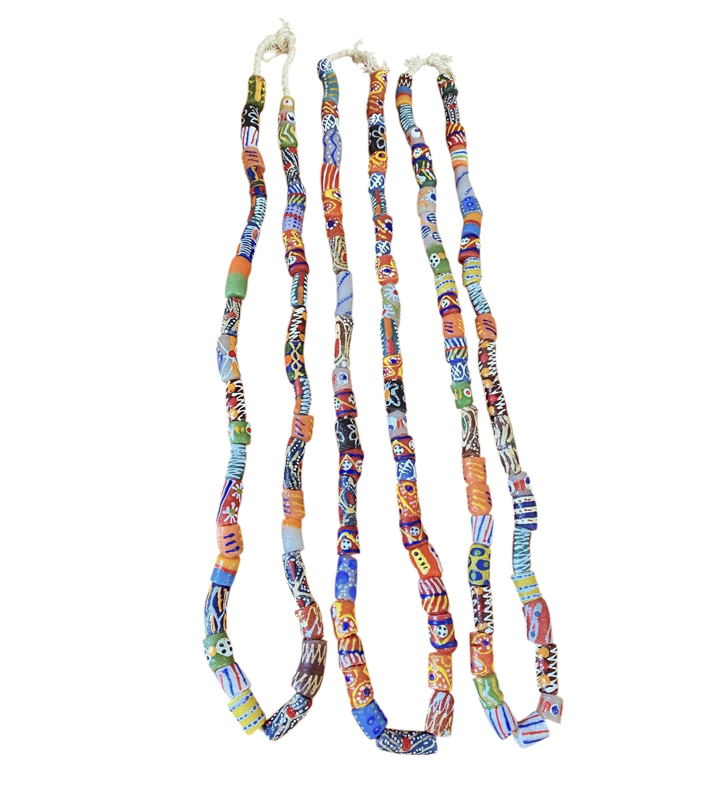 #6817 Set of 3 Vintage MilleFiori Ghana African Trade Bead Long Necklaces 15" H