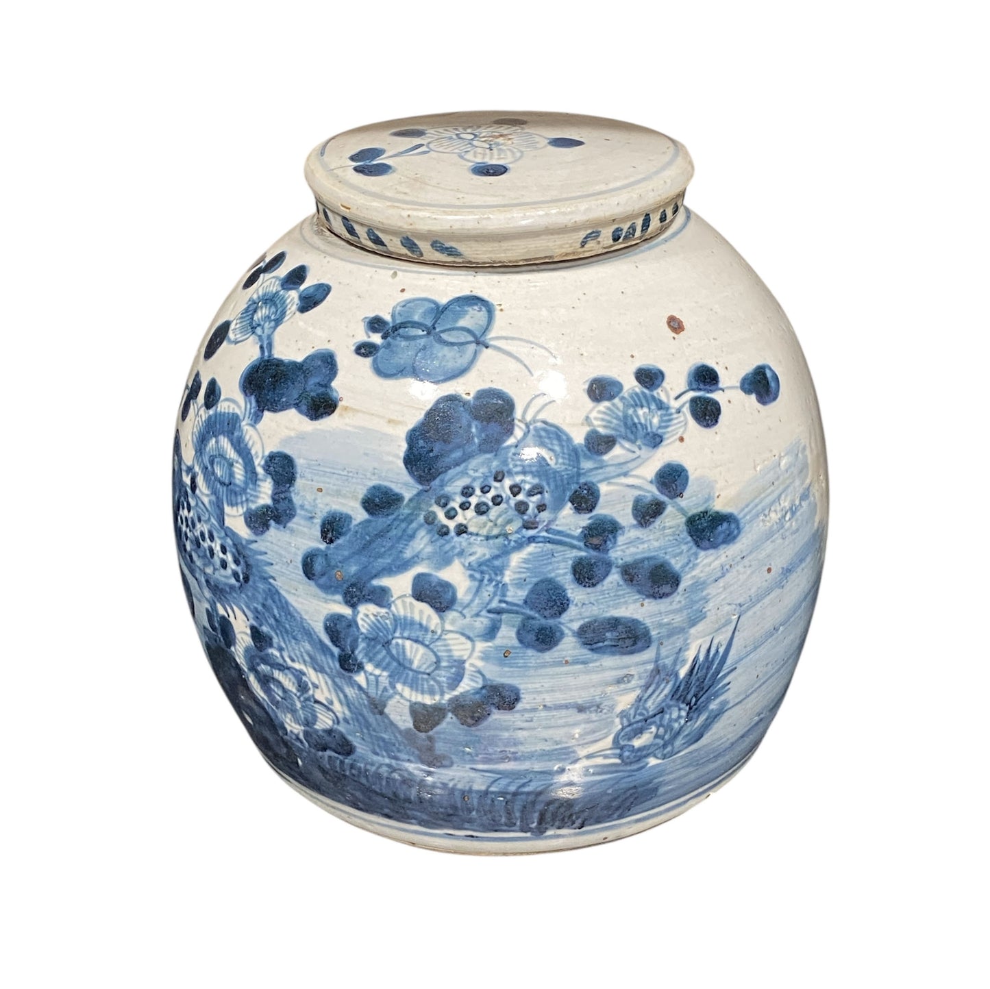 #7244 Chinoiserie Blue & White Porcelain Ginger Jar 10" H