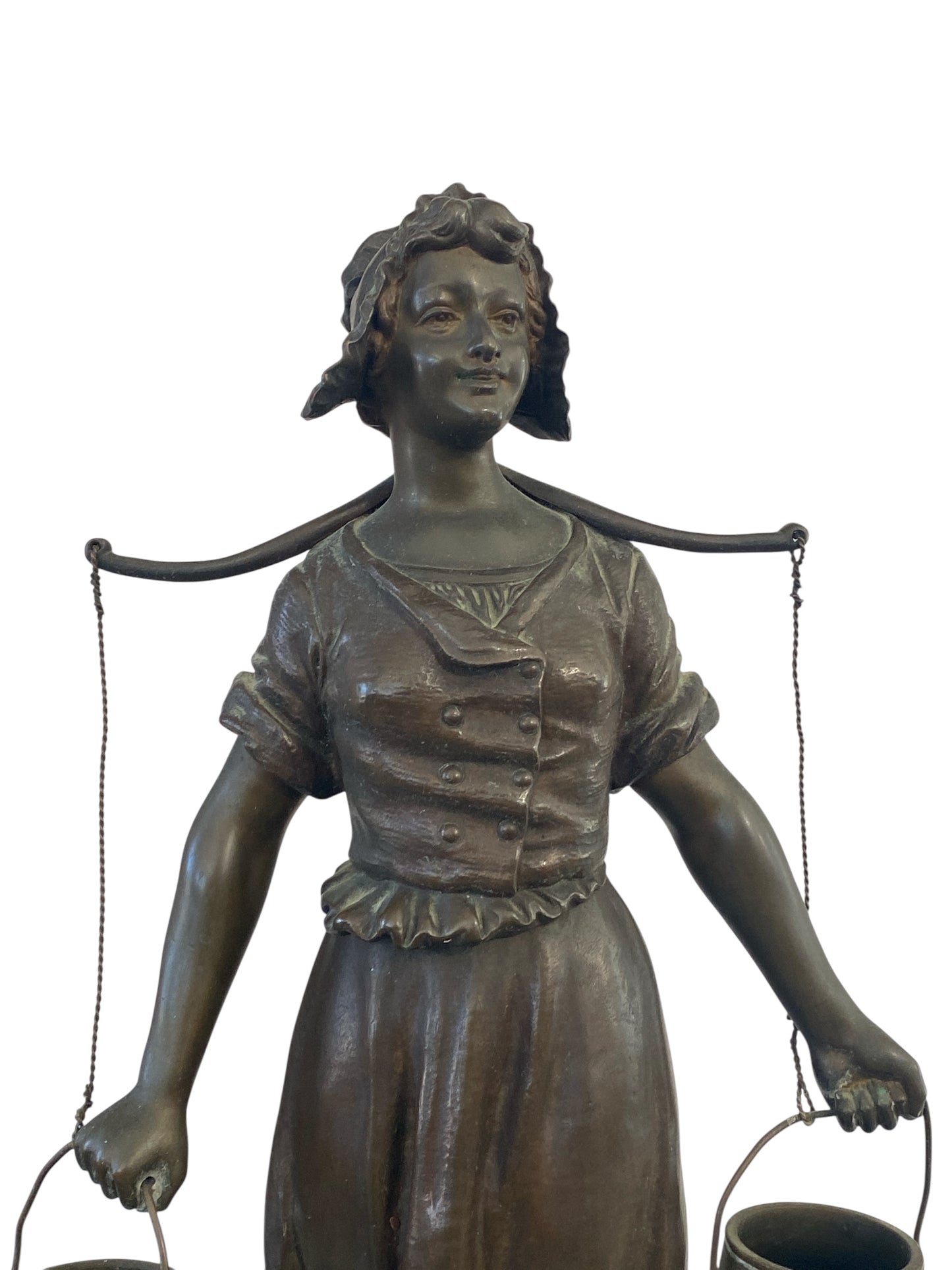 #645 Georges Omerth French Bronze and Marble Sculpture of a Female Farmer , 19TH C.