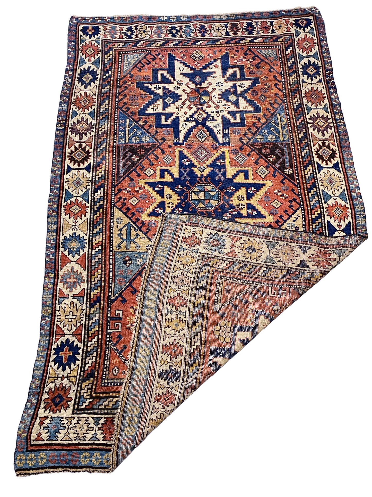 #827 Superb & Rare 19th C Antique Tribal Caucasian Star Kazak Rug 7' 10" BY 4'.10"