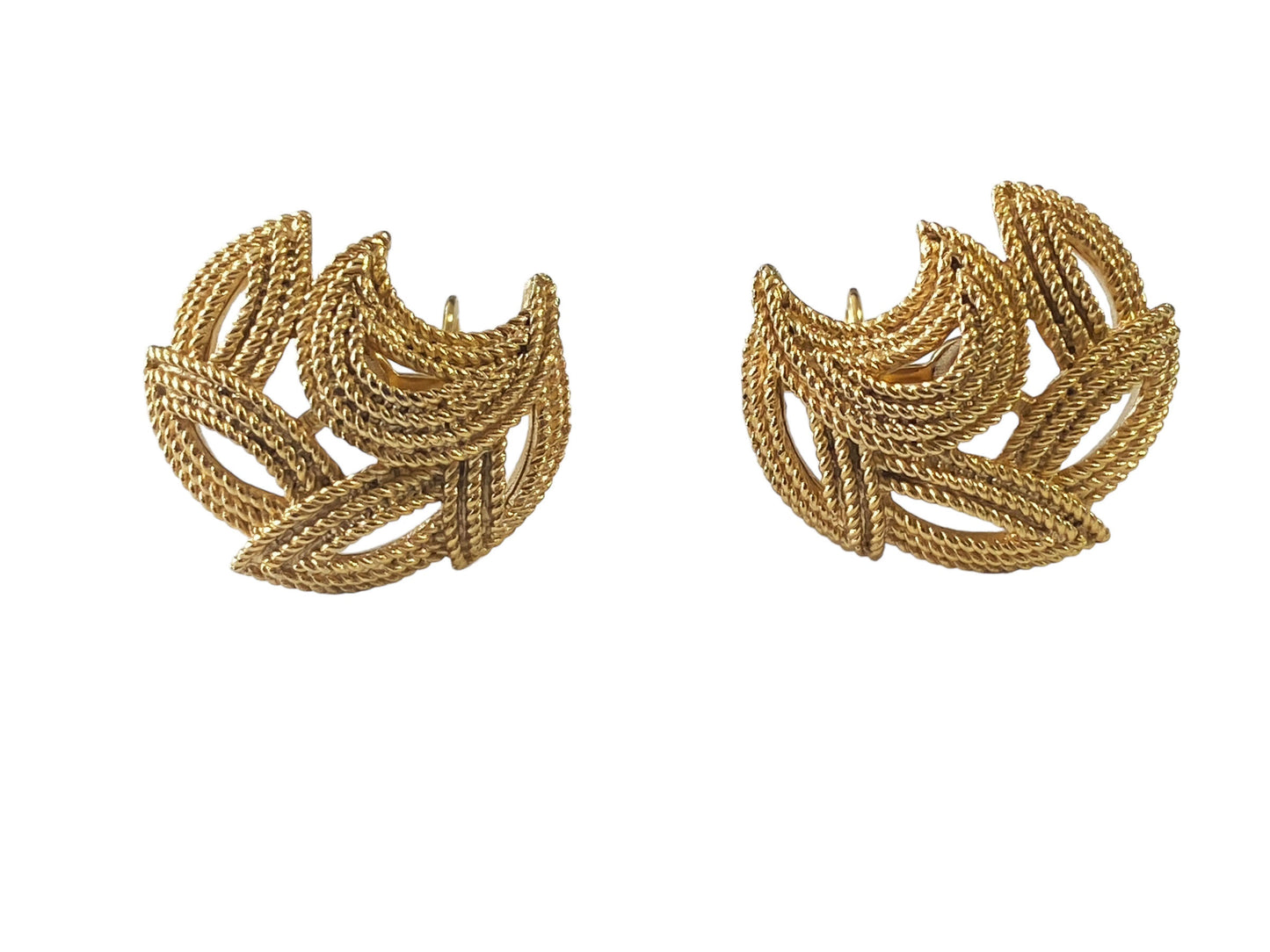 #6116 Crown Trifari Gold Tone Clip On Earrings Vintage