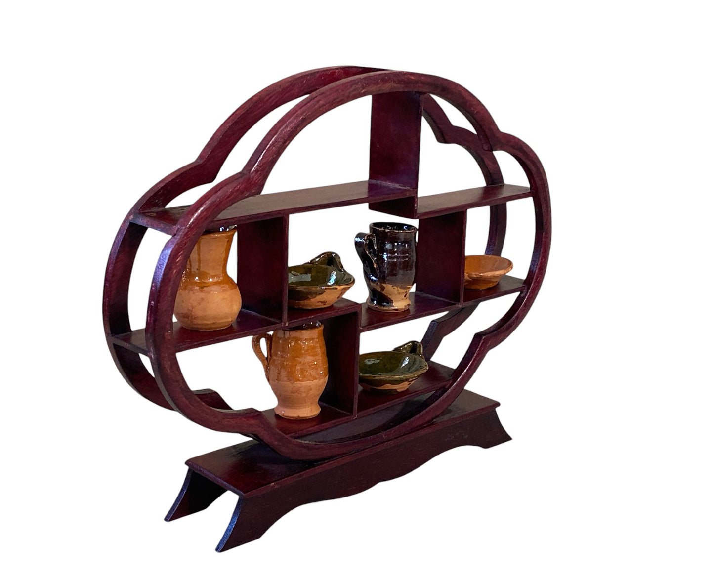 #6208 Asian Chinese Wooden Display Shelf Stand w/Clay set