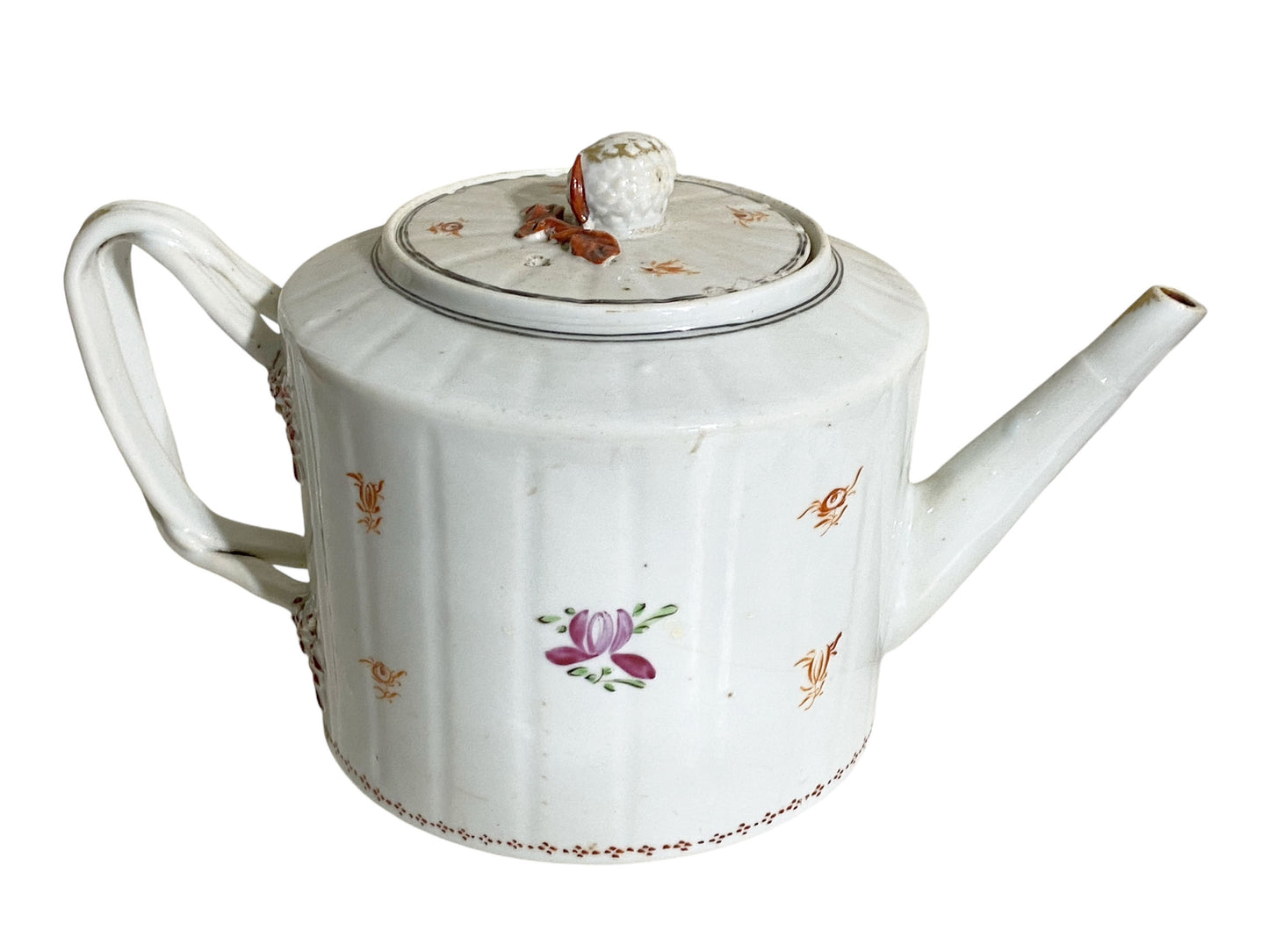 #5619 Lovely Chinese Export Porcelain Tea Pot Hand Painted Delicate Flowers c1800