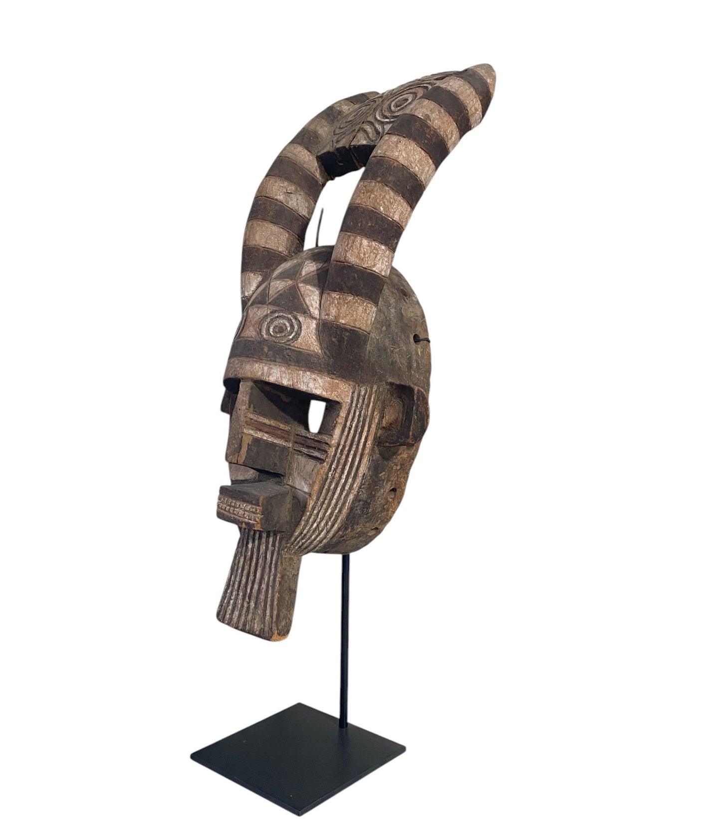 #766 Rare African Old Bobo Mask Helmet Burkina Faso 26.25" H w/ stand