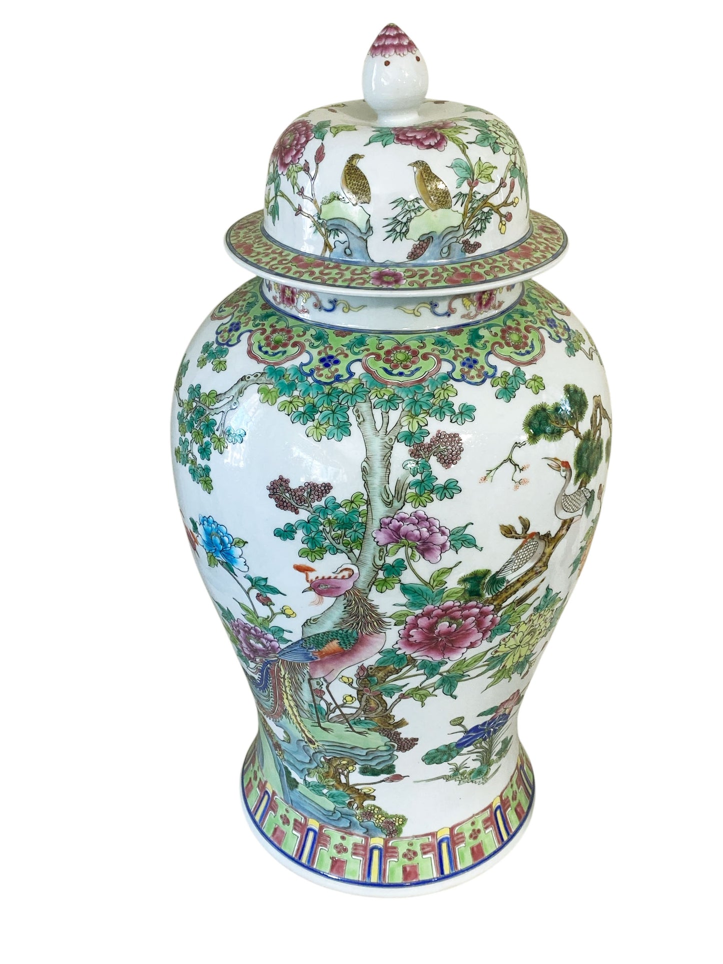 #3201 Vintage LG Chinoiserie Famille Rose Porcelain Ginger Jar 24" H