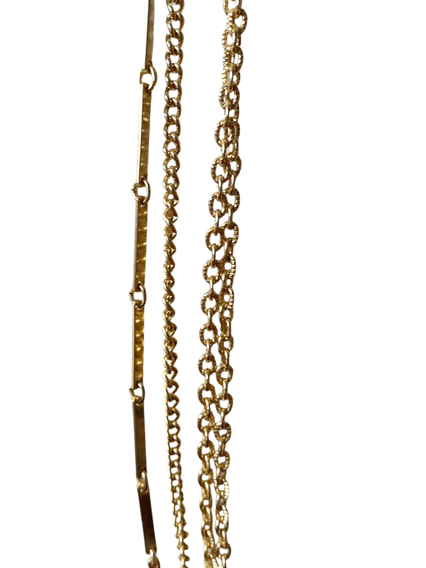 #6392 Vintage Gold tone and Greens Faux Citrine Long Necklace 26" H